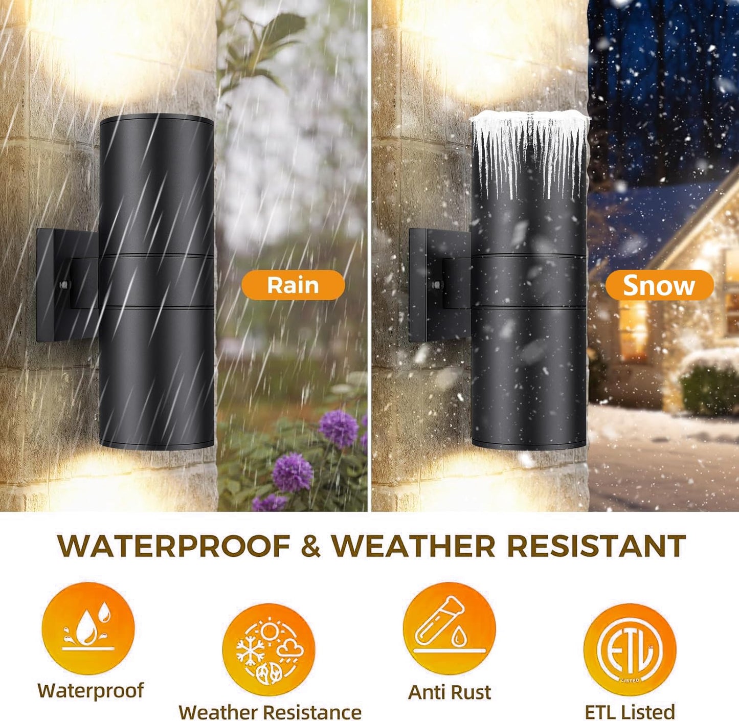 HCIDNLI Outdoor Wall Lights, Modern Cylinder Exterior Light Fixtures Wall Mount, Matte Black up and Down Porch Lights Waterproof Wall Sconce Outside Lights for House 2 Pack