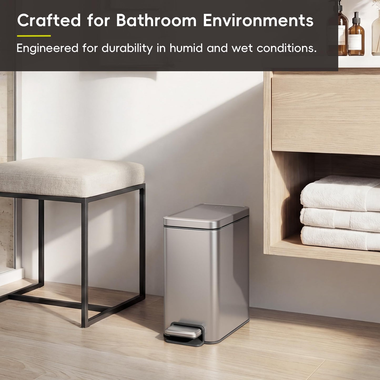 EKO Small Bathroom Trash Can with Lid Soft Close, Step Pedal, 6 Liter / 1.6 Gallon Stainless Steel Garbage Can with Removable Inner Bucket, Anti-Fingerprint Finish (Silver)