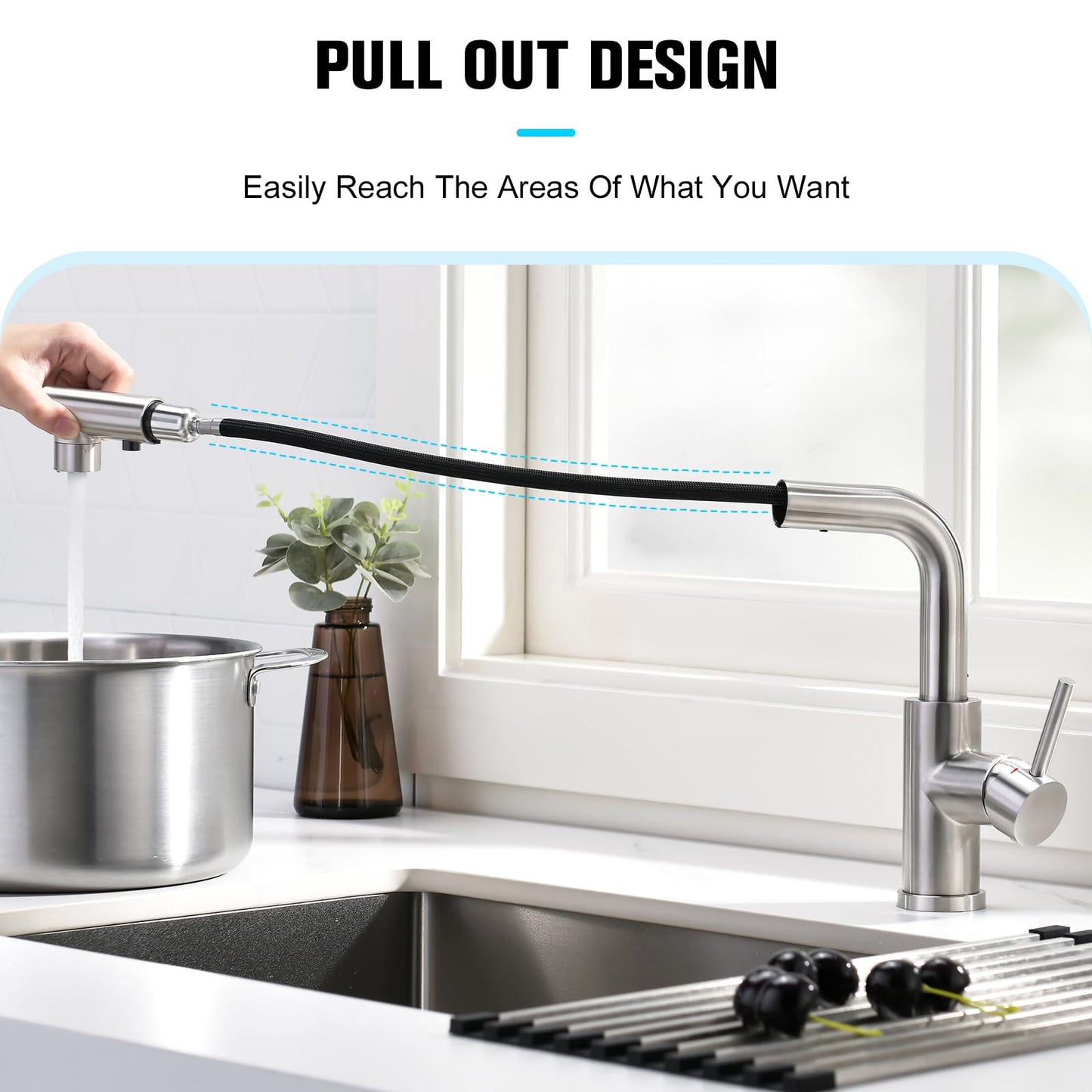 CREA Black Kitchen Faucet with Pull Out Sprayer, Pot Filler Faucet RV Prep Sink Outdoor Faucet Wet Bar Faucet, Single Handle Bar Sink Faucet with Deck Plate, Brushed Nickel