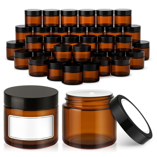 Bumobum 36 Pack 2 oz Small Glass Jars with Lids, Amber Small Jars with Inner Liners, 60ml Lotion Container for Sample, Cream, Lotion, Honey, Powder, Jelly | Home & Beauty