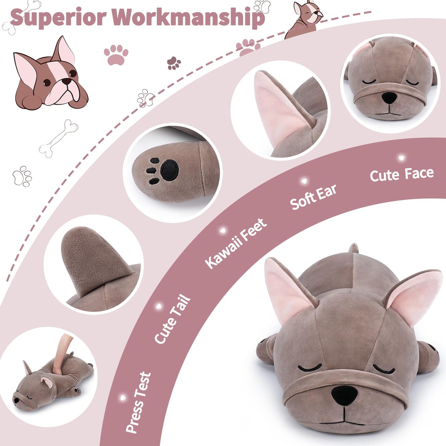 Auspicious Beginning 30'' Giant French Bulldog Plush Stuffed Animal - Large Sleeping Dog Plush Pillow, Plushie Toy for Birthday Gifts, Kids, Girls, Boys