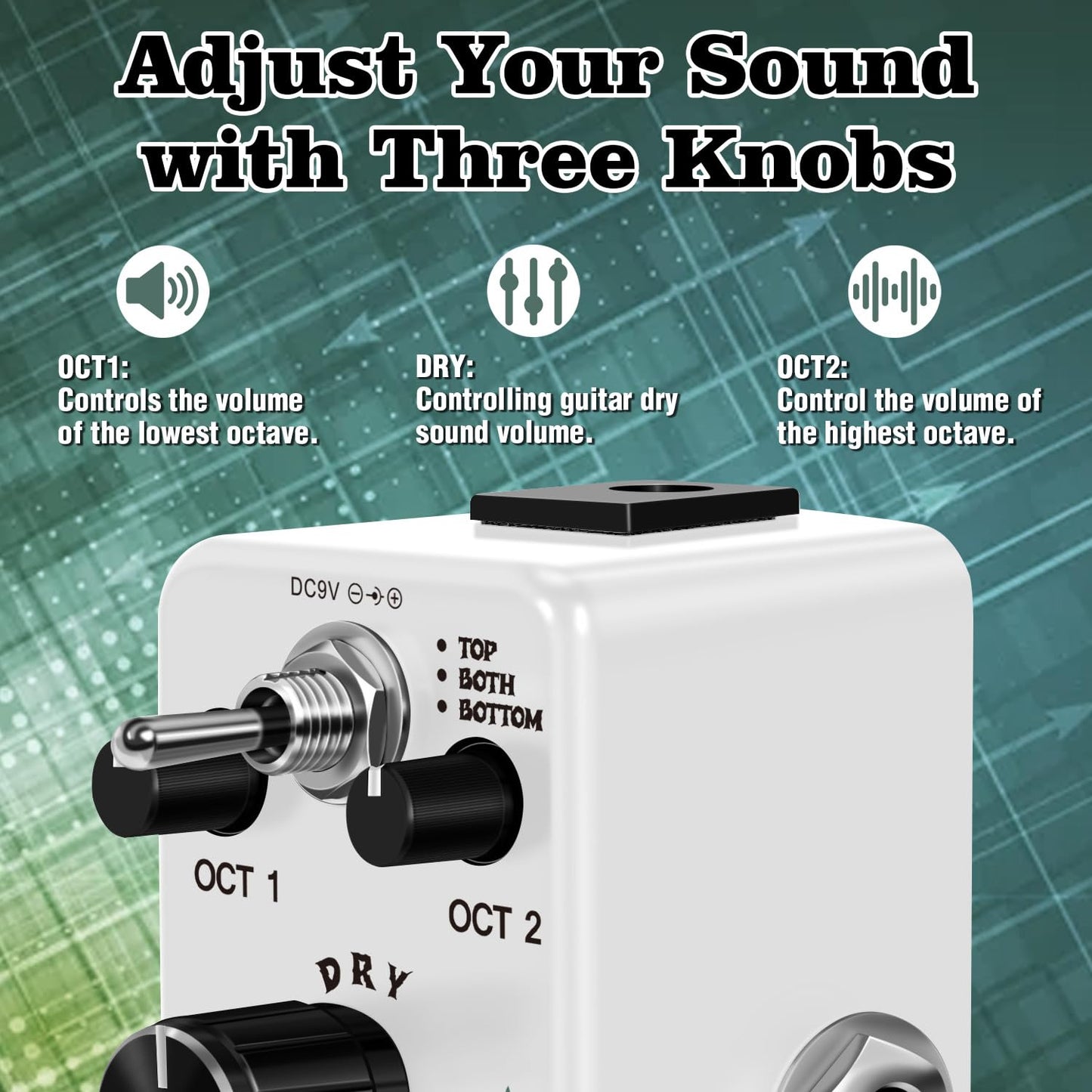 Polyphonic Octave Guitar Pedal, Digital Octave Mini Pedal,3 Modes Octave Shifter with Top/Both/Bottom Selection, Compact & Practical Aluminum Build, True Bypass for Electric Guitar