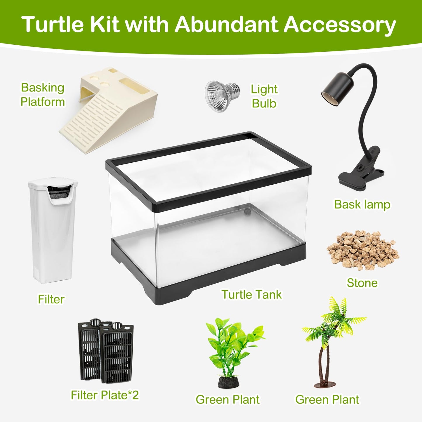 Turtle Tank Kit, Turtle Tank Starter Kit,Bottom Drainage, Multi-Function Areas for Turtles, Crabs,Fishes, Amphibians,Reptiles Large（Set）