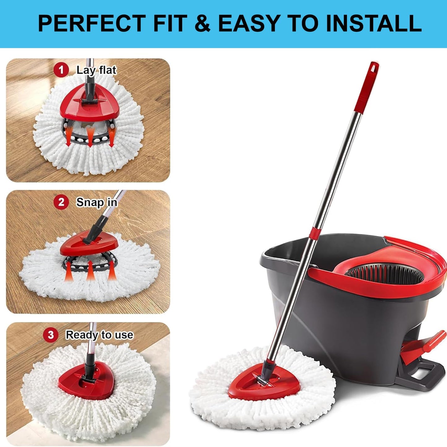 Spin Mop Set Compatible with Vileda EasyWring 1-Tank System,3 Pcs Mop Refills Machine Washable Mops Heads,1 Scrub Brush,1 Base,1 Set Handle Effective on All Floor Types