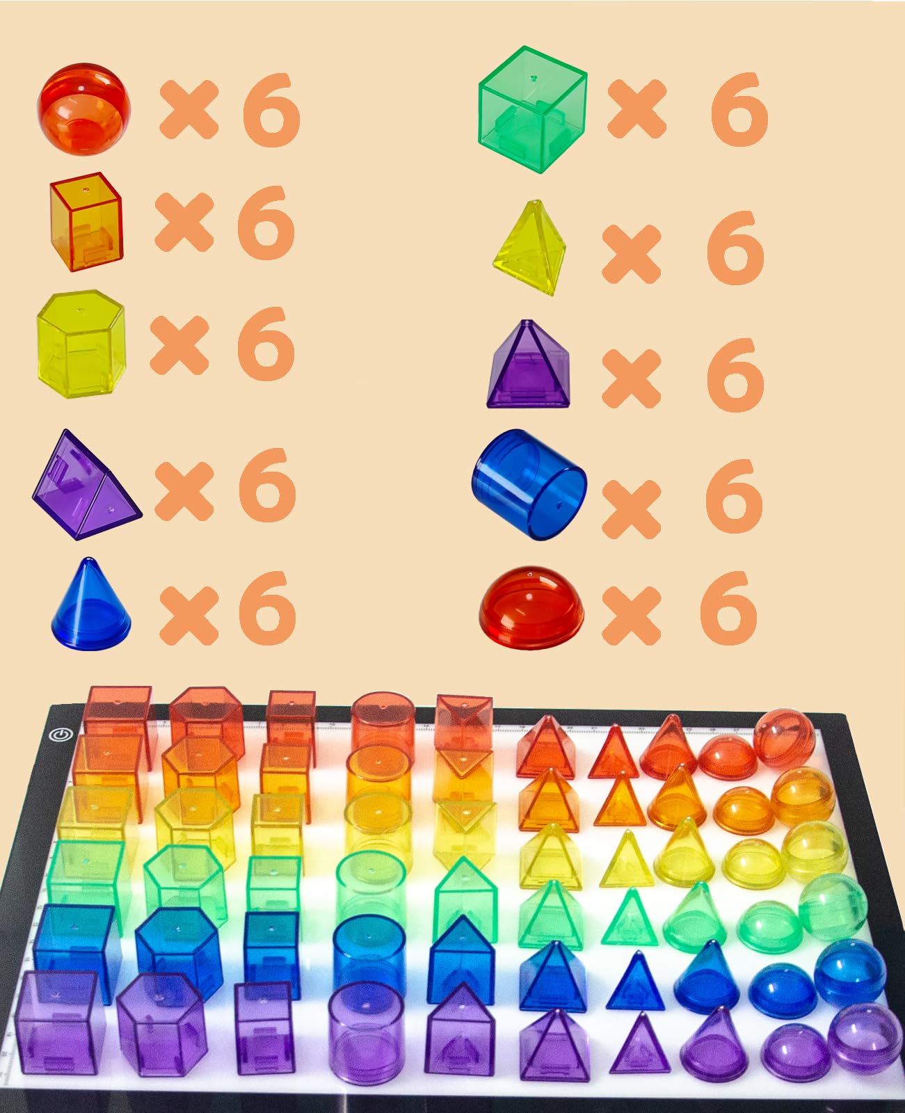 Joswisch 60 PCS 3D Shapes for Teaching, Geometric Solids - Geometric Shapes for Kids, Light Table Manipulatives, 3D Shapes Light Table Toys, Math Manipulatives for Classroom