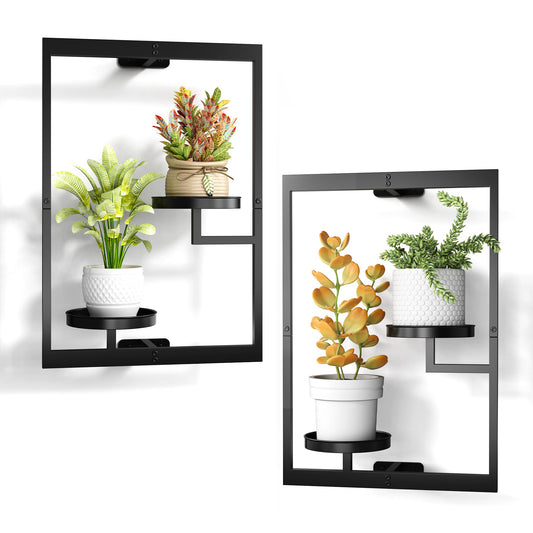 2 Pack Picture Frame Wall Plant Holder, Window Plant Hanger Indoor Wall Mount, Metal Hanging Planter, ATSKIM Flower Stand Floating Shelves Decor for Living Room Balcony (Black)