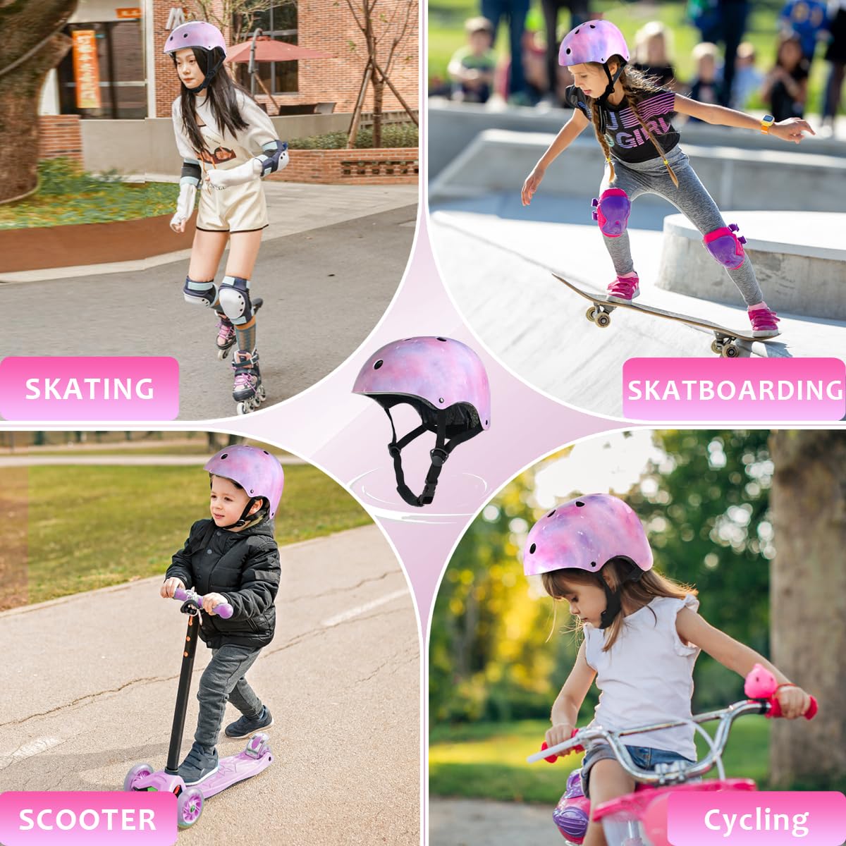 HXWY Adjustable Kids Bike Skateboard Helmet CPSC Certified for Boys Girls Youth Toddler, Starry Pink Protective Helmets for Multi-Sports Cycling Skateboard Scooter Skating (Medium)