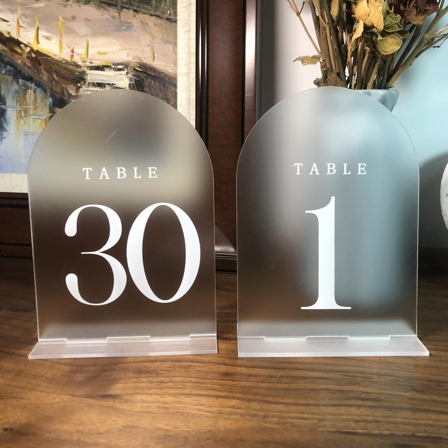 1-30 Wedding Table Numbers,Acrylic Table Numbers for Wedding Reception, 5x7Inch Acrylic Mirror Table Numbers with Stand, Frosted Arch Wedding Table Numbers with Holders, Perfect for Centerpiece,