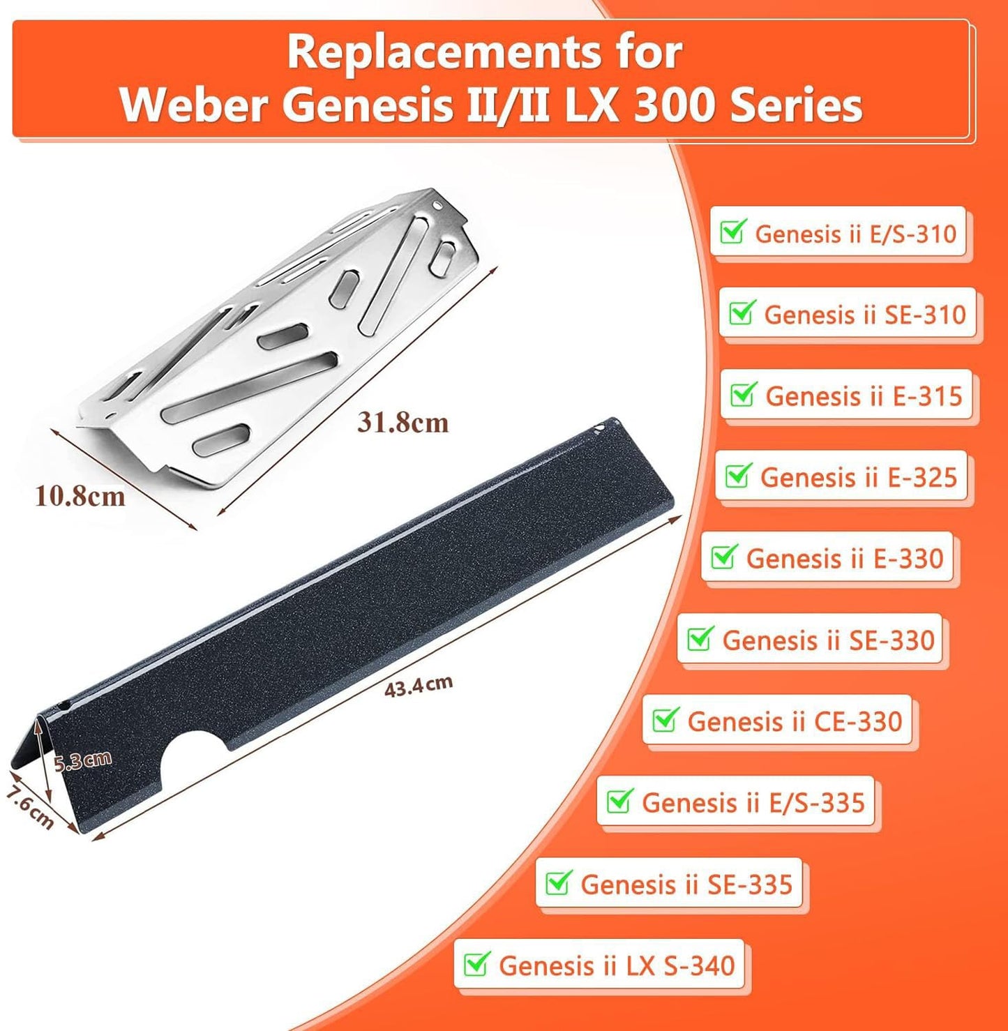 GFTIME 17" Flavorizer Bars & Heat Reflector for Weber Genesis II/LX 300 Series II E-310, II E-330, II E-335, II LX S/E-340 (2017 and New), Heating Plates Replacement Parts for Weber 66032 66040