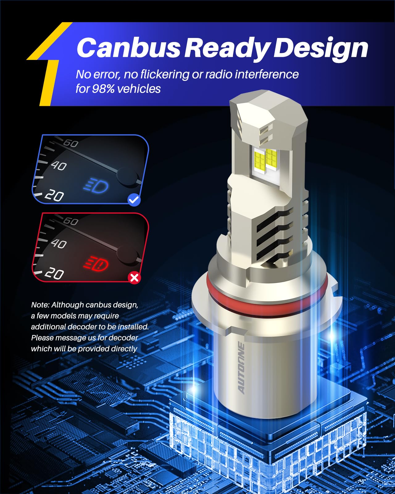 AUTOONE 9007/HB5 LED Headlight Bulbs, 34000LM 6000K White 9007 LED Bulbs Hi/Lo Dual Beam Canbus Headlights Fog Lights Replacement, Plug and Play, Pack of 2
