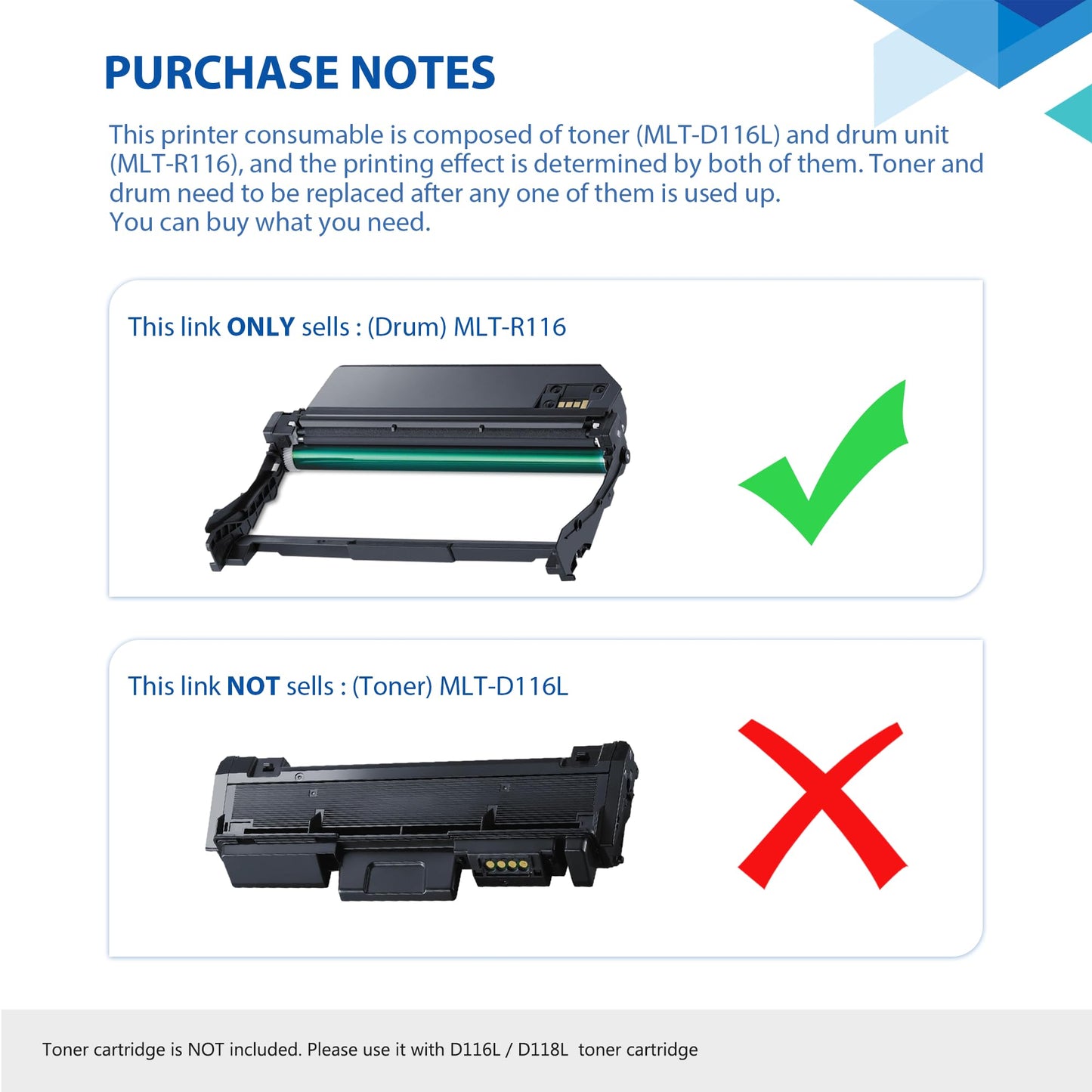 MLT-R116 R116 Drum Unit 1 Pack Replacement for Samsung MLT-R116 (SV134A) Xpress M2885FW M2875FD M2825 M2875 Printer