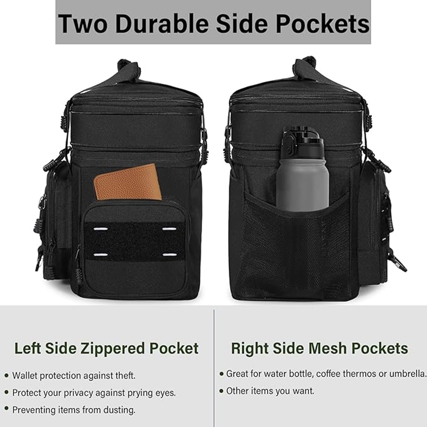Expandable Tactical Lunch Box, XLarge Insulated Lunch Cooler Bag Heavy Duty Leakproof Lunch Pail for Men Adults Work Office Outdoor Picnic Trips,25L,Black