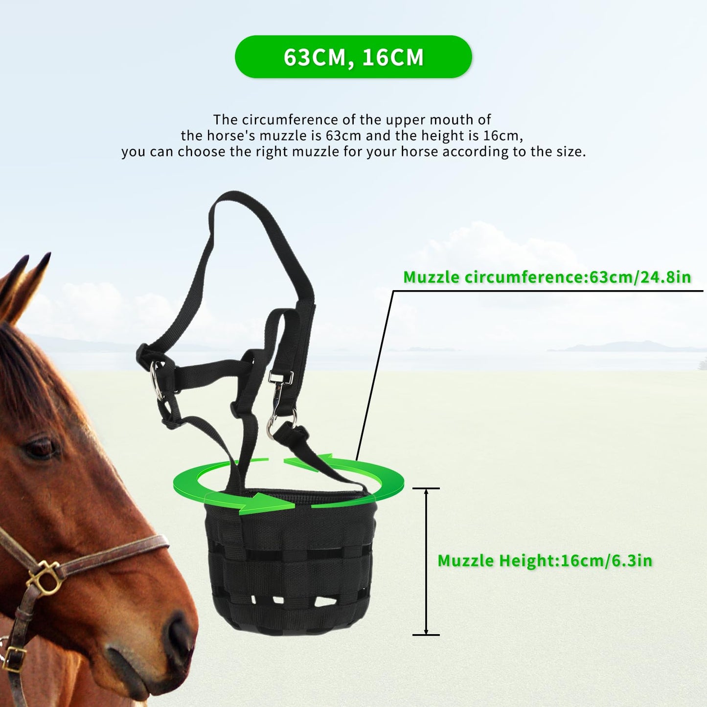 Horse Grazing Muzzle, Easy Breathe Anti Biting Comfortable Wear Horse Mouth Cover, Adjustable Horse Mouth Cover with Large Holes Anti Biting Horse Muzzles for Equestrian