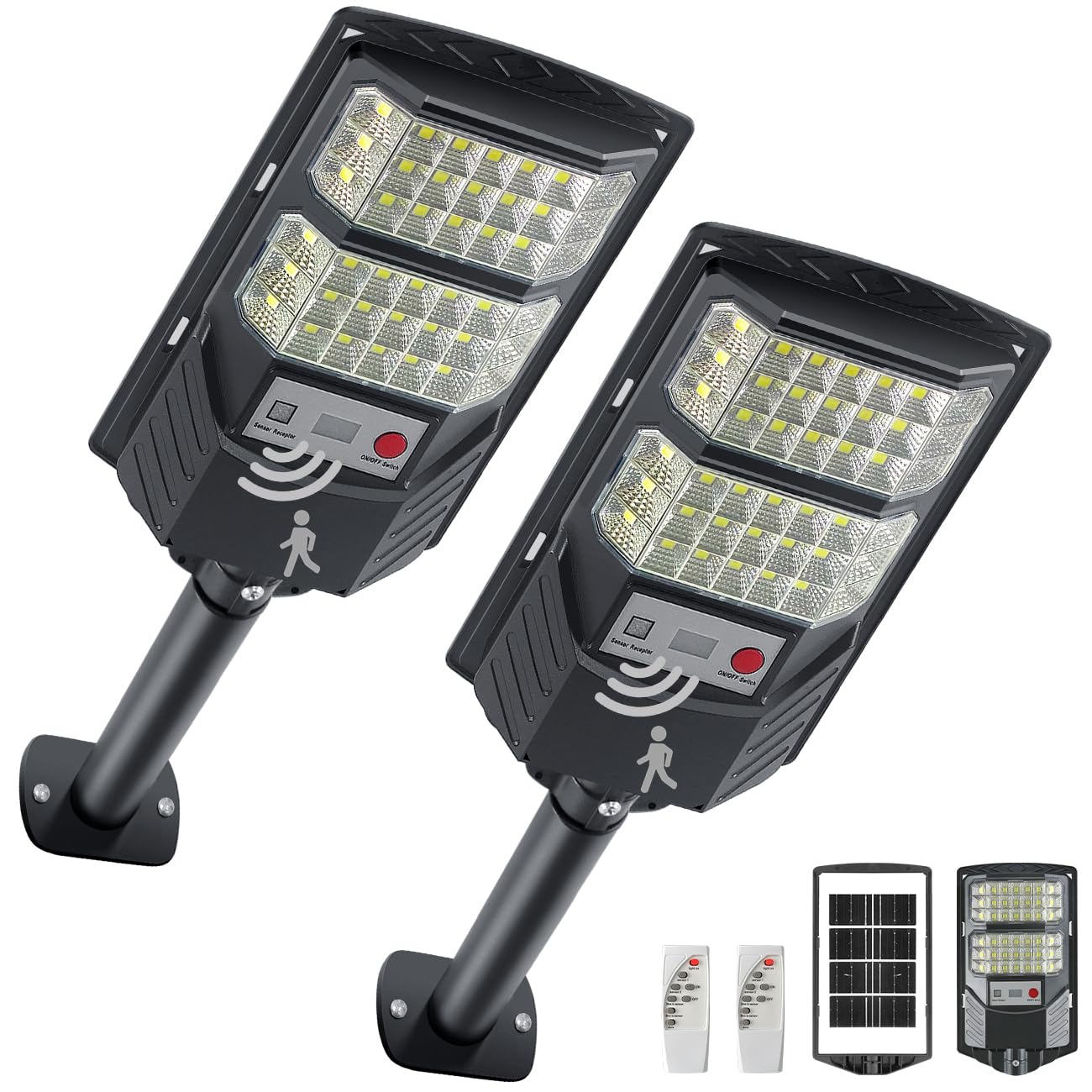 Solar Street Lights Outdoor, 8500K LED Solar Powered Light Dusk to Dawn Flood Waterproof Lamp with Motion Sensor Wall Mount Security Lights for Backyard, Yard, Garage, Garden