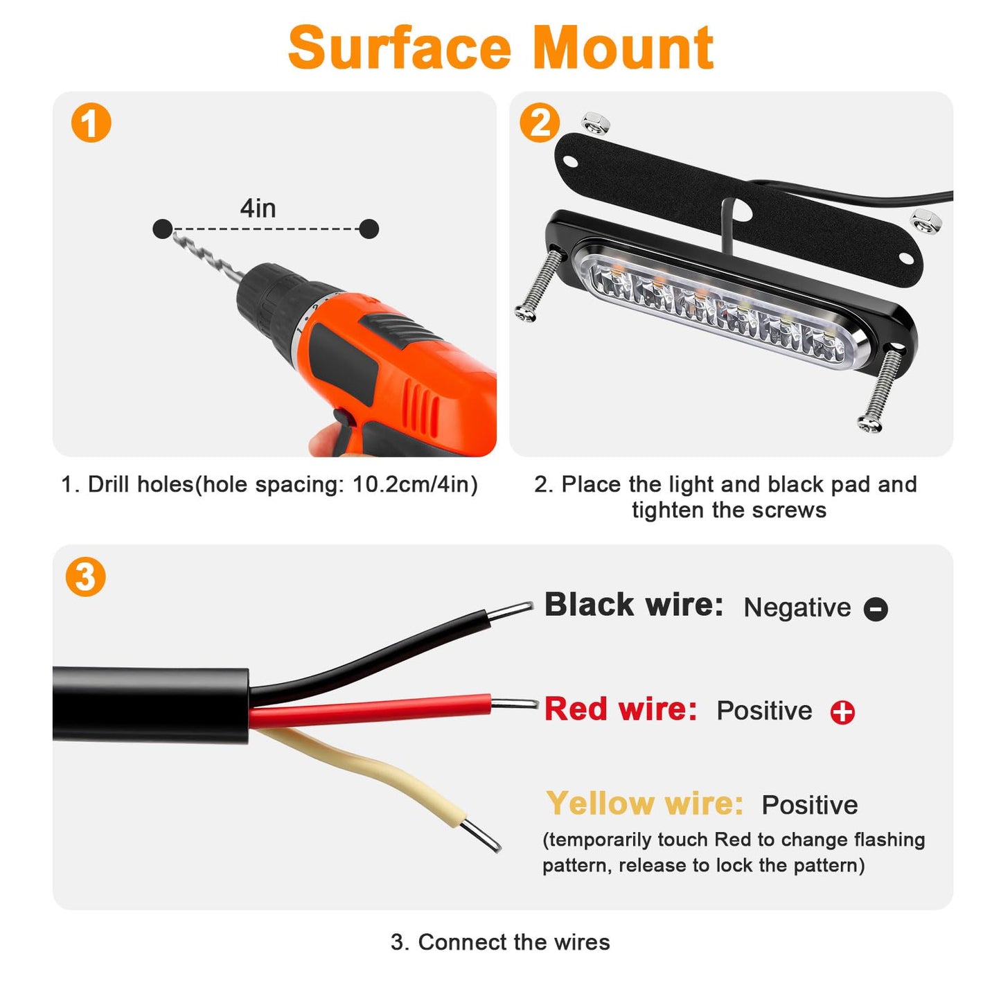 EEEKit LED Emergency Strobe Lights, Universal 10Pack 6LED Strobe Warning Emergency Flashing Light Surface Mount Amber/White Emergency Warning Hazard Strobe Light Bar for Off Road Vehicle Truck ATV SUV