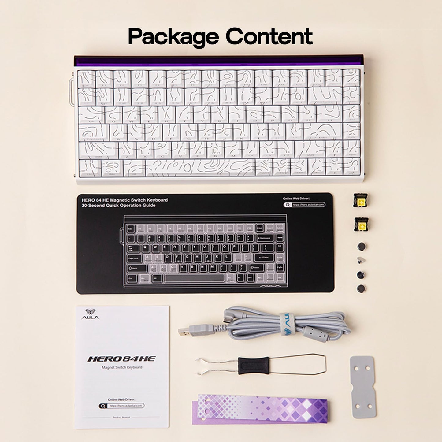 EPOMAKER Aula Hero84 HE Wired Hall Effect Keyboard with RGB Lightbox, 0.01mm Adjustable Actuation, 8KHz Polling, 0.125ms Latency, Snap Key, SOCD, Magnetic Gaming Keyboard (White Topographic)