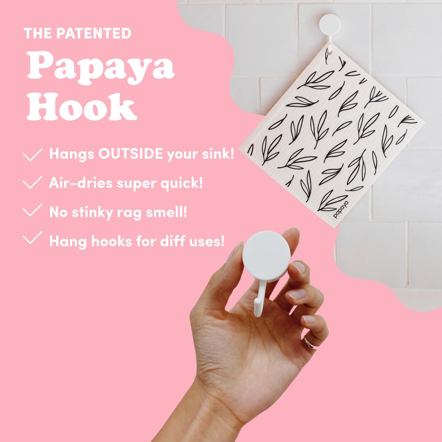 Papaya Reusable Paper Towels 4-Pack - 4 Sheets + 2 Hooks, 1 Sheet Replaces 17 Rolls, Quick Drying, No Odor, Washable Kitchen Cloth, Sustainable Dish Sponge, Eco Friendly Gift (The Wanderer)