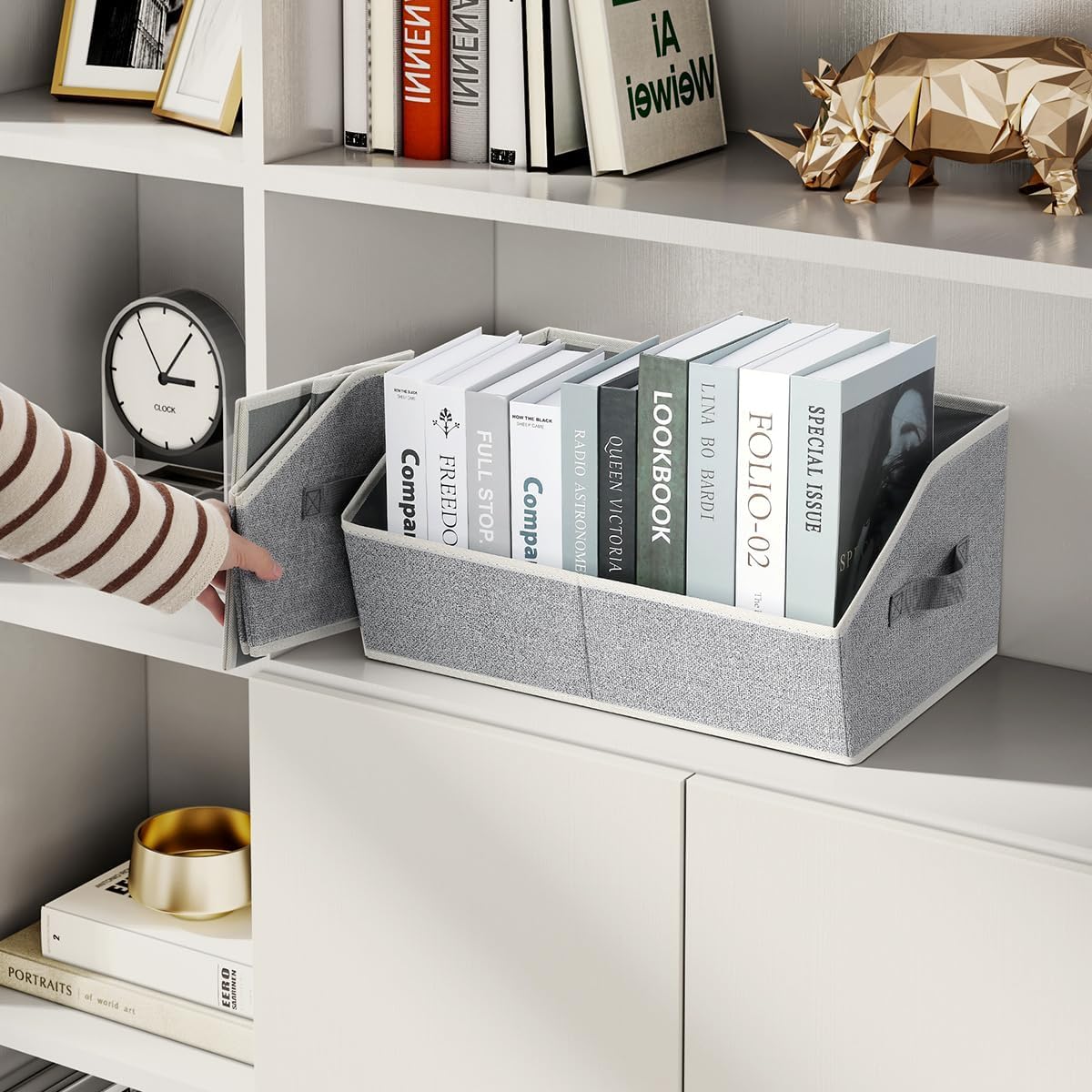 DIMJ Closet Organizers Bins Shelves - 6 Pack Foldable Storage Baskets with Handles, Fabric Trapezoid Storage Bin Organization for Clothes,Towels, Ant Grey