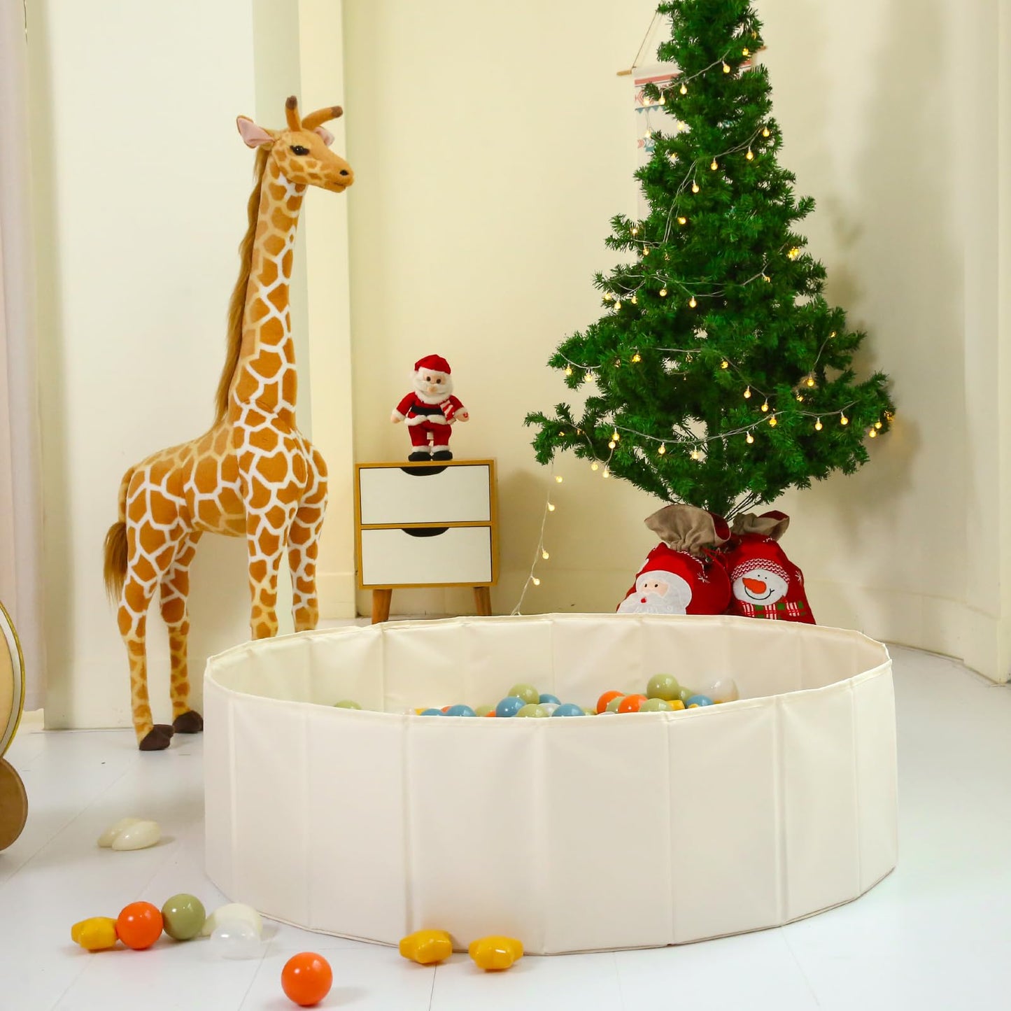 Foldable Ball Pit for Toddlers Babies Dogs Cats Infant Children, Ball Pool with Storage Bag for Boys Girls, 31 Inch Beige (Balls Not Included)