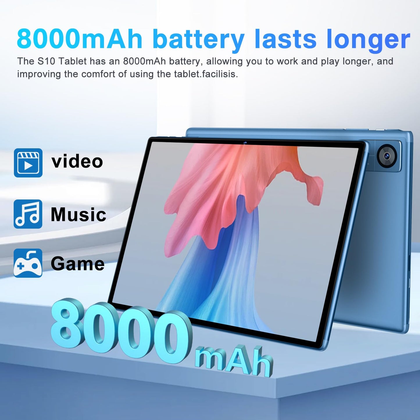 Android 14 Tablet 10.1 inch 22GB RAM 128GB ROM 1TB Expand, 8000mAh Tablets with Keyboard Mouse, Octa-Core, HD Touchscreen, 5G Wi-Fi, BT 5.0, GPS, Widevine L1, Split Screen, Face Unlock - Blue