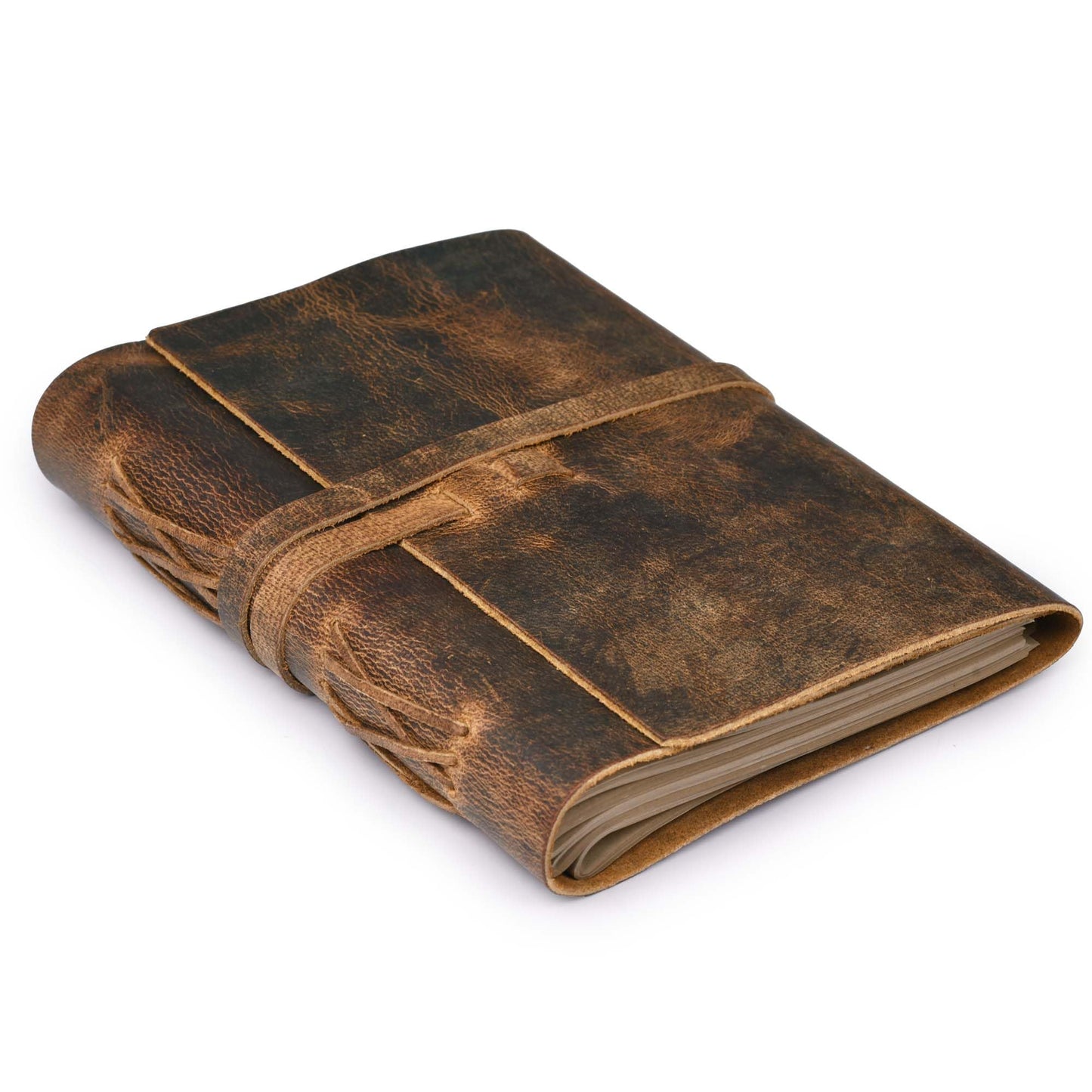 Leather Village Genuine Leather Bound Journal Writing Notebook for Men Women - Daily Writing Notepad Lined Paper 300 Kraft Pages, Handmade, Rustic Brown, 8 X 6 in (A5)