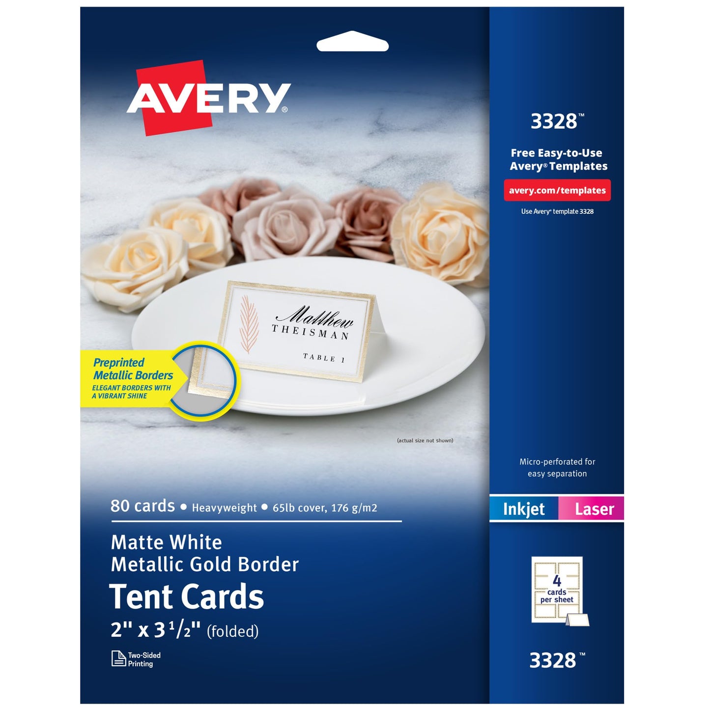 Tent Card W/Metallic Gold Border/Inkjet,20-sht,80/PK