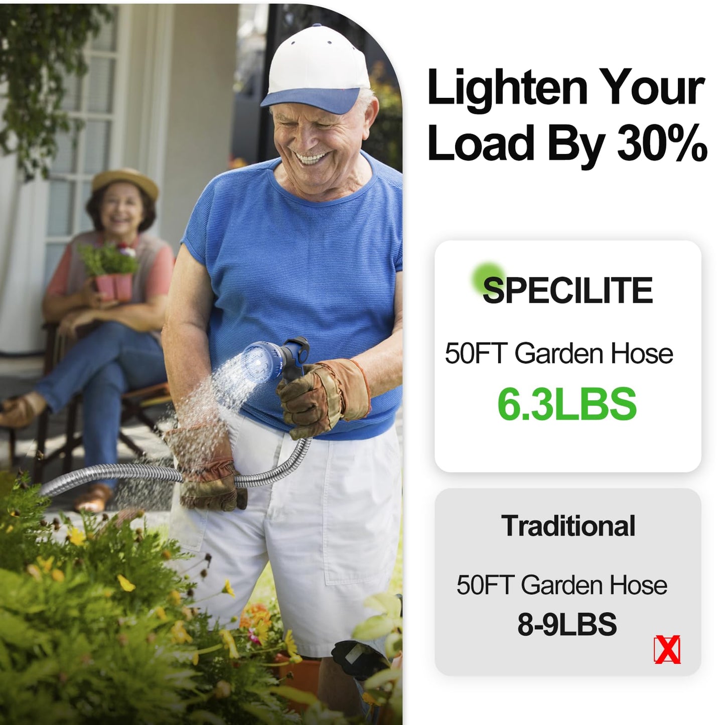 SPECILITE Heavy Duty 304 Stainless Steel Garden Hose 75ft, Outdoor Metal Water Hoses with Nozzle & 10 Pattern Spray Nozzle for Never Kink & Tangle, Puncture Resistant, Flexible, Portable