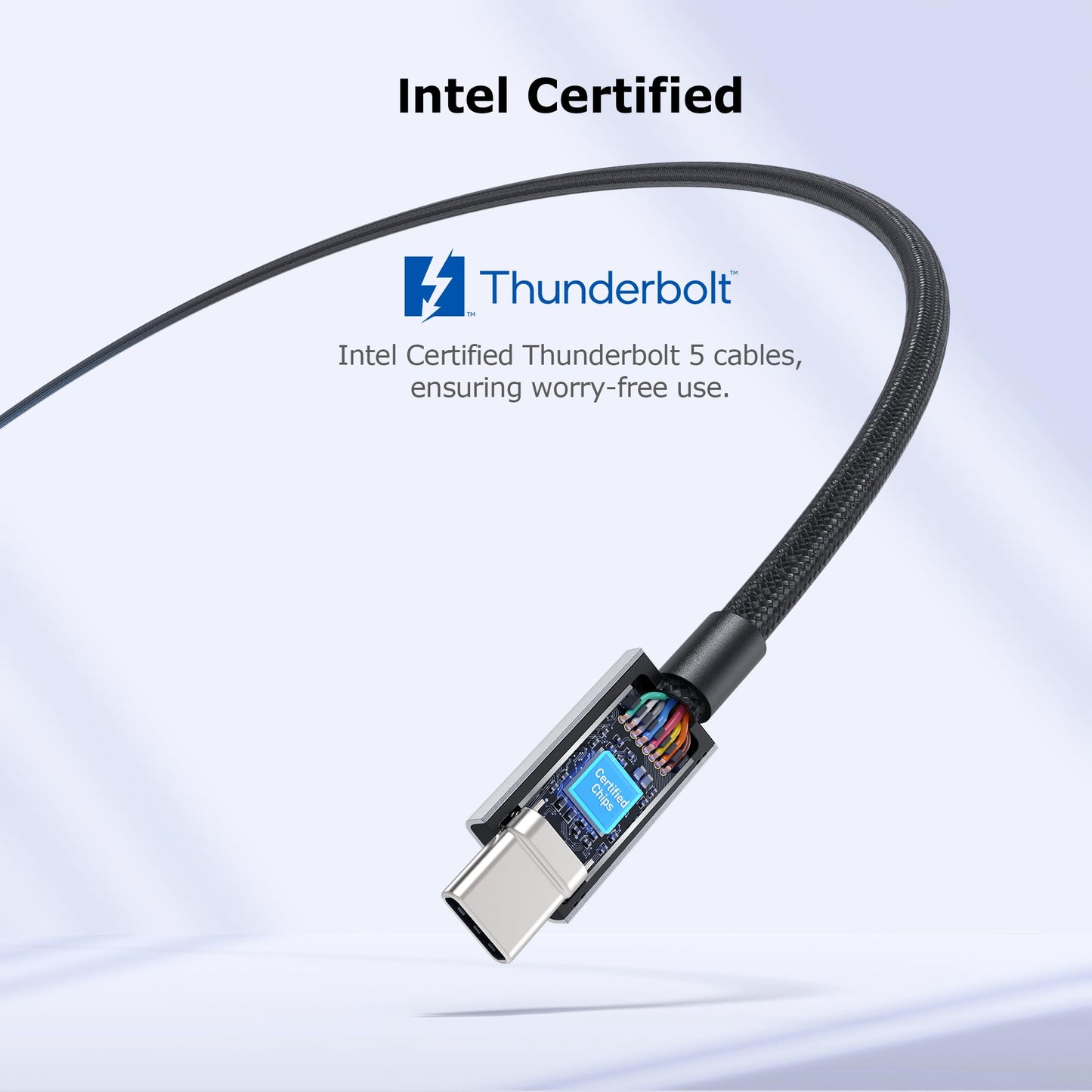 [Intel Certified] Cable Matters 80Gbps Braided Thunderbolt 5 Cable with up to 120Gbps Bandwidth Boost and 240W Charging in Black - 3.3ft/1m, Compatible with Thunderbolt 4/3, USB4, and USB-C