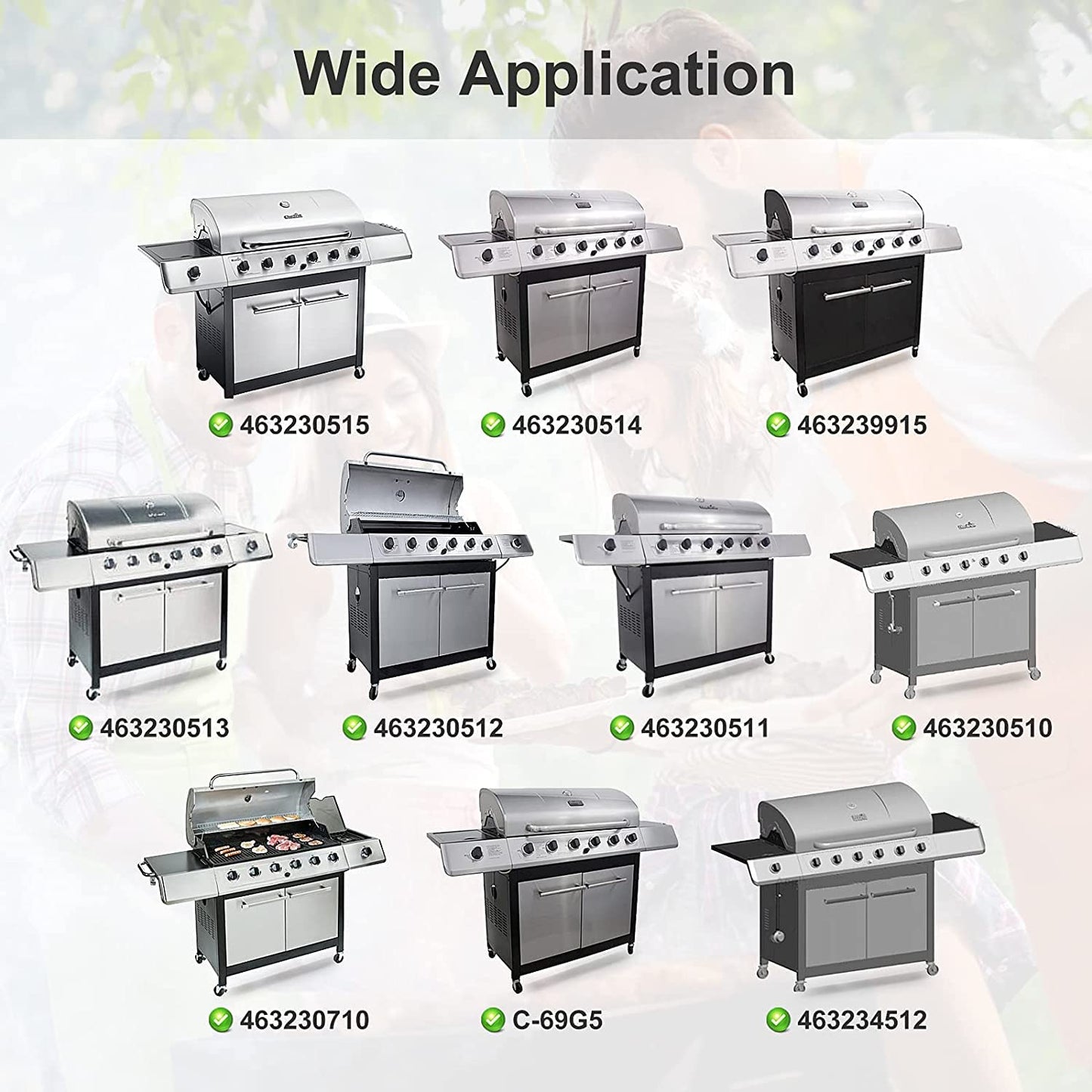 Criditpid Barbecue Replacement Parts for Master Chef G43205, G43206, BBQ Heat Shields, Burner Tubes and Crossover Tubes for Charbroil 461442114, 463441513, 463441514, 463441312.