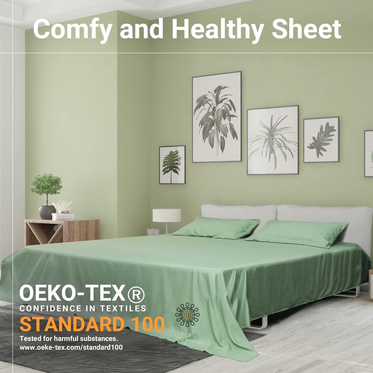 Mooreeke Bamboo Draps Queen Sheets, Cooling Bed Sheets Rayon Derived from Bamboo, Green Breathable & Soft Bed Sheets