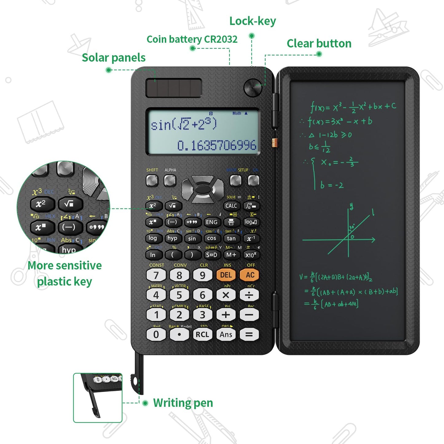 NEWYES Upgraded Scientific Calculators 991ES with Writing Tablet, Science Calculator Notepad with 417 Function, Professional Foldable Calculator for Students, School, College and Researchers