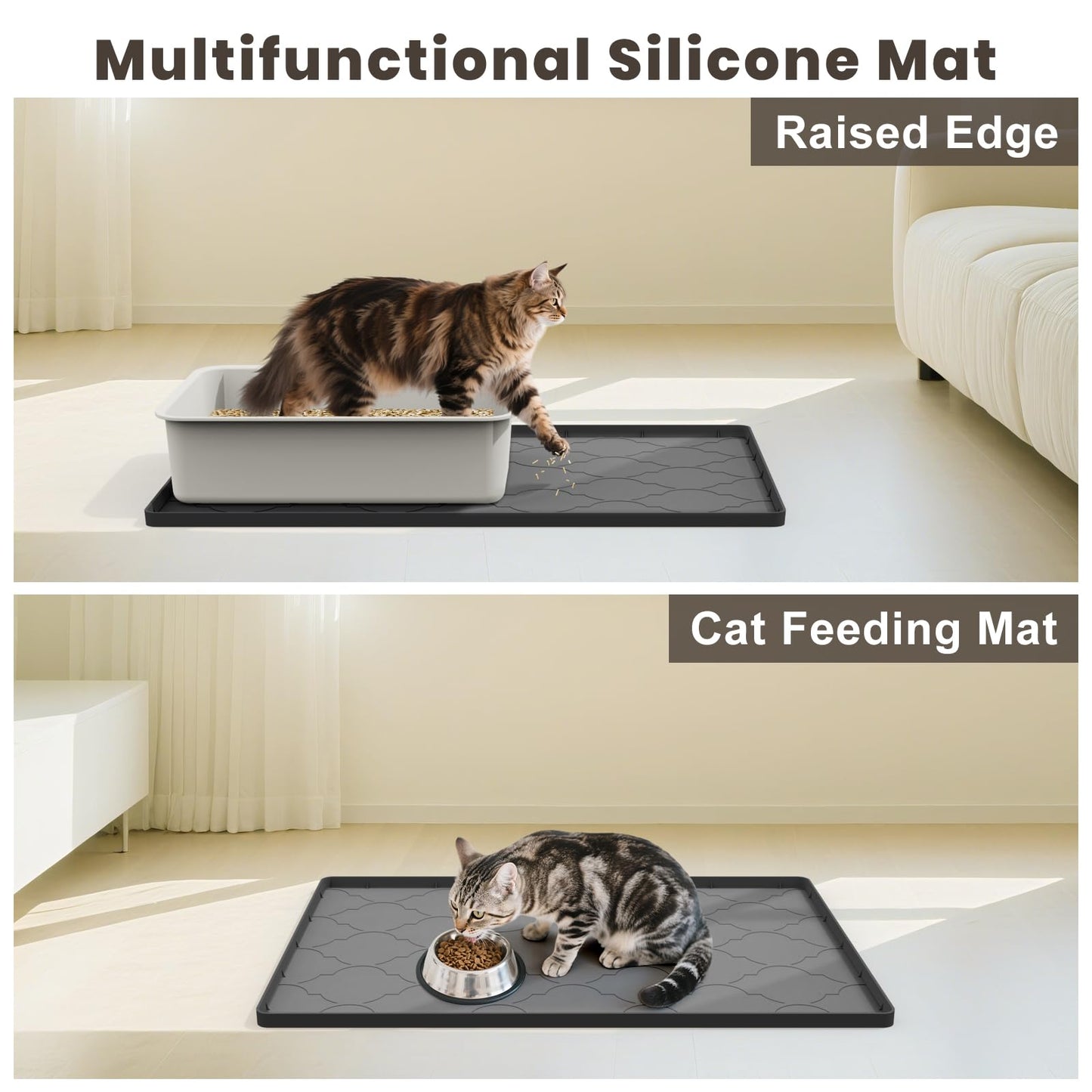 Kixcvdm Cat Litter Mat, 28" X 22" Silicone Litter Box Mat, Cat Litter Trapping Mat for Indoor Use, Easy Clean for Scatter Control, Soft on Kitty Paws, Waterproof & Urine Proof, Black