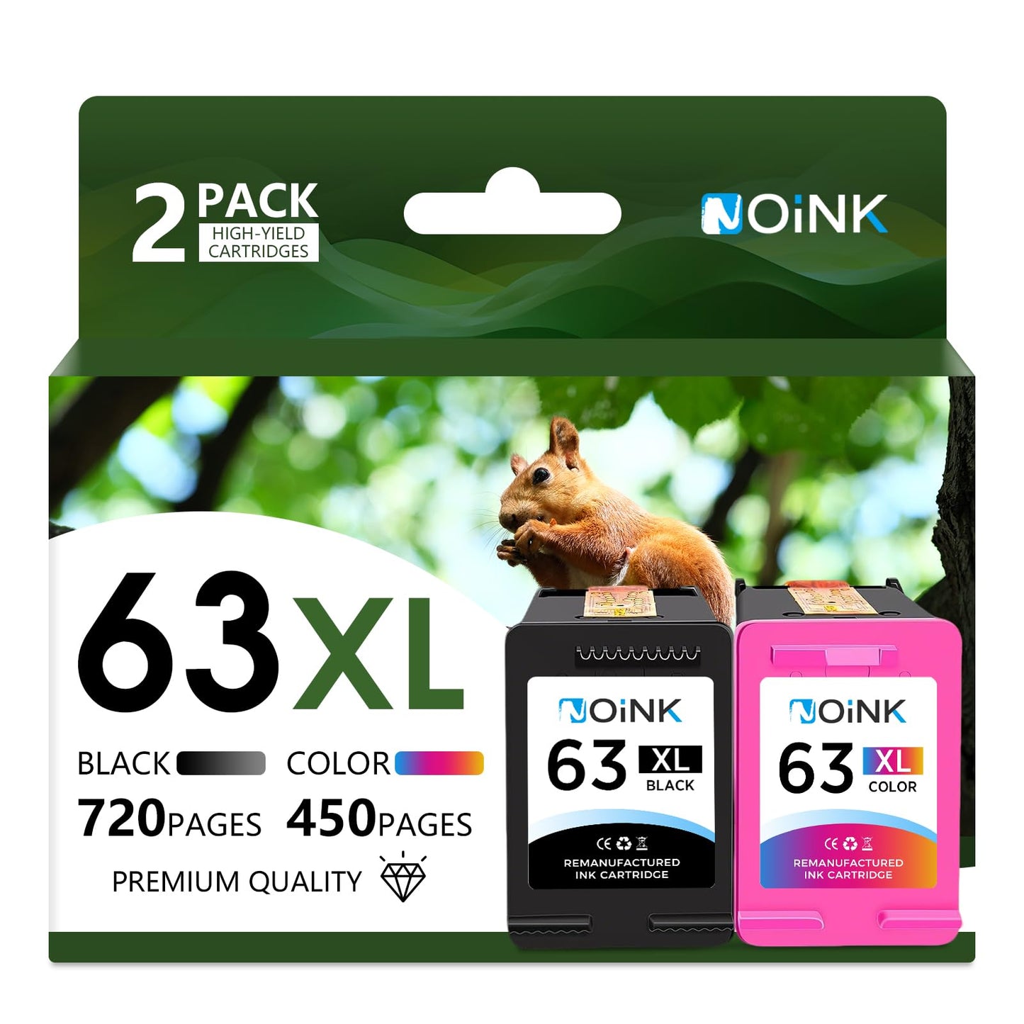 NOINK 63XL Ink Cartridges Black and Color Combo Pack High Yield Replacement for HP 63XL, Compatible with HP Envy 4520 4516 OfficeJet 3833 3830 4650 5255 DeskJet 3630 3632, 1Black 1Tri-Color