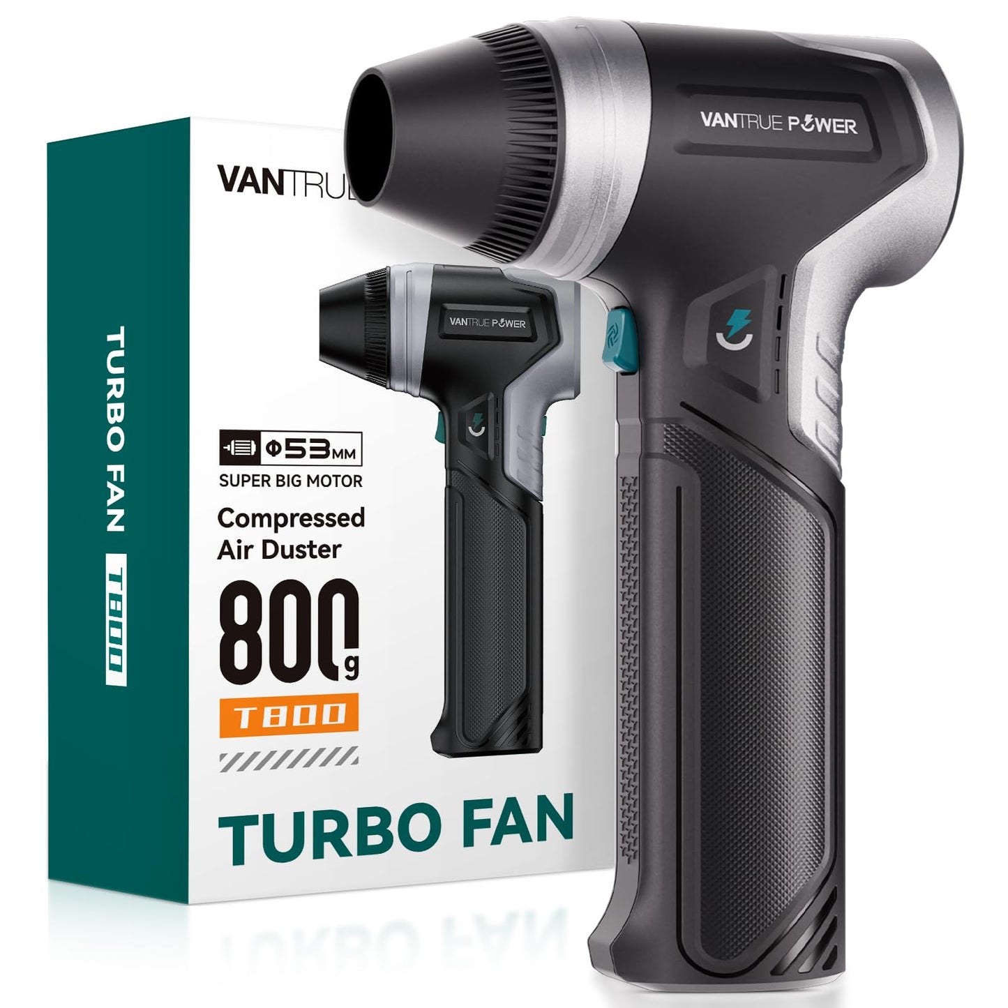 VANTRUE POWER Electric Air Duster-28.22OZ Market Maximum Wind Pressure, Super Power Cordless Duster, Rechargeable Brushless Motor Durable Blower, 3-Gear Adjustable for Keyboard, Car, House, Patio