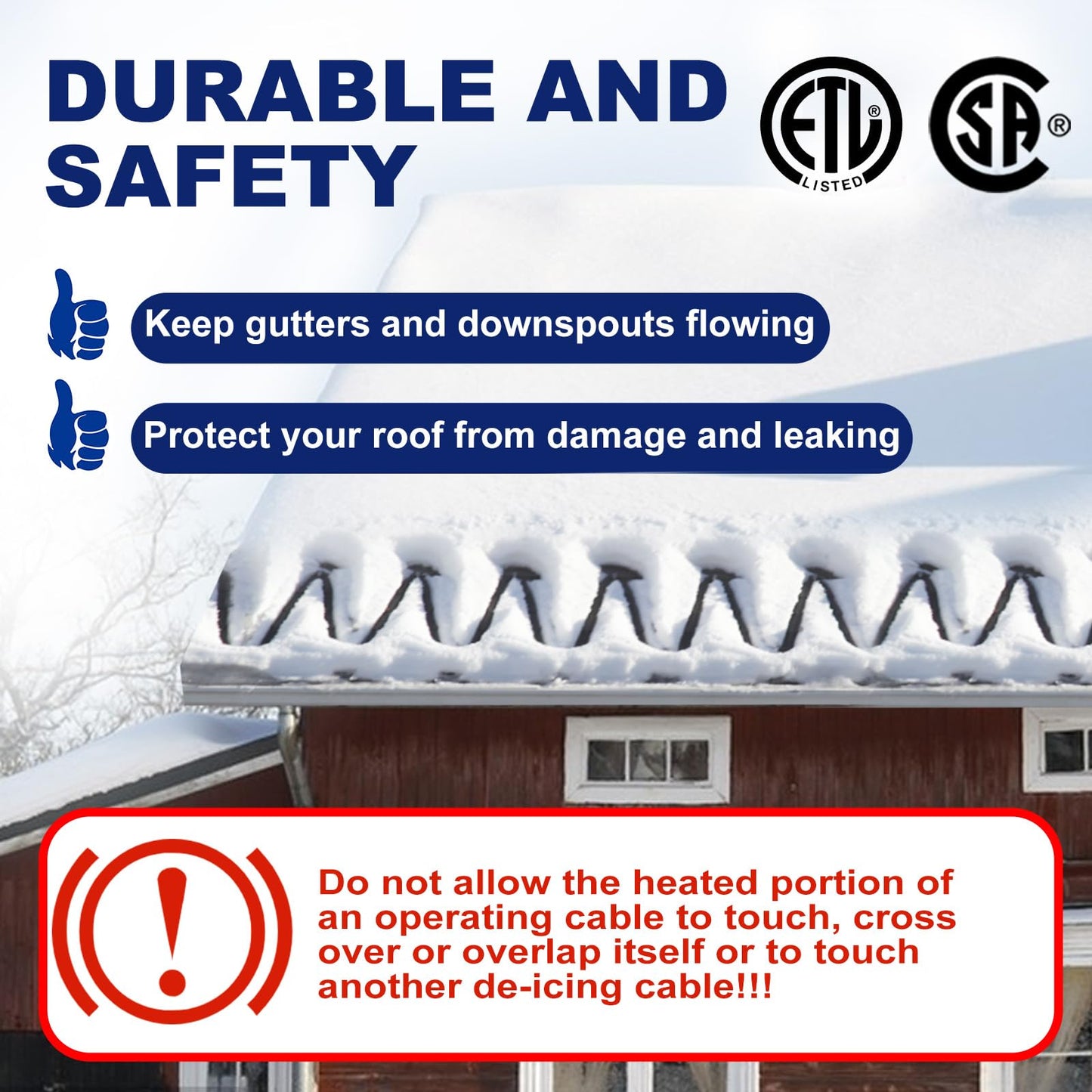 HEATIT HIRD 80 feet Roof & Gutter Snow De-Icing Kit, 5W/ft Heat Tape for Roof and Gutters Ice Dam Prevention with 6 ft Power Cord