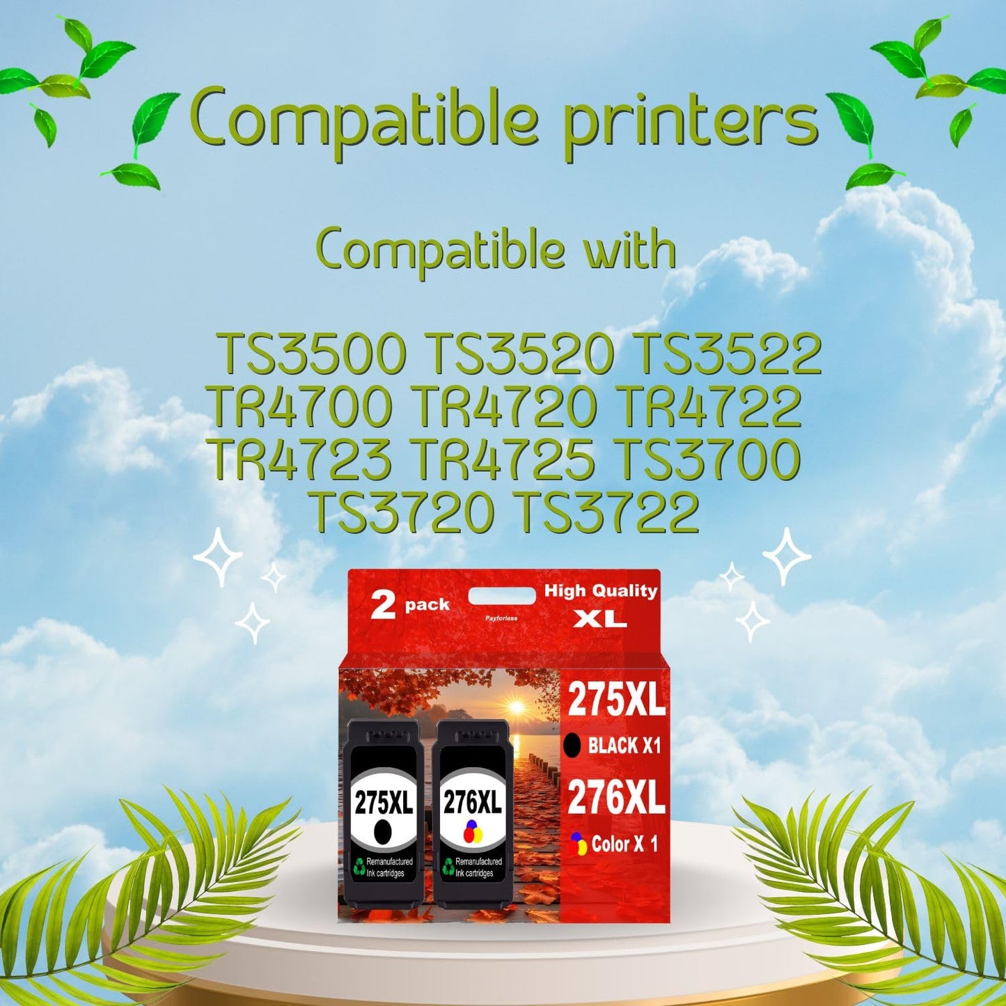 275XL 276XL Replacement for Canon 275 and 276 Ink Cartridges Combo Pack PG275XL CL276XL for PIXMA TS3722 TR4720 TS3700 TS3522 TS3500 TR4700 TR4722 TS3720 Printer Ink (Black Color,2-Pack)