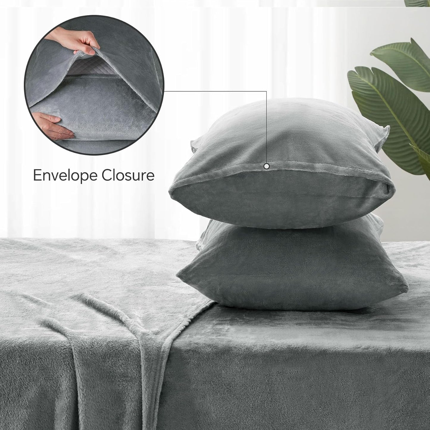 BEDELITE Fleece Sheets Bed Set, Super Soft and Warm Fuzzy Plush Set 4 Piece for Winter Gift & Decor, Includes 1 Deep Pocket Fitted Sheet, 1 Flat Sheet and 2 Pillowcases Queen Size, Grey