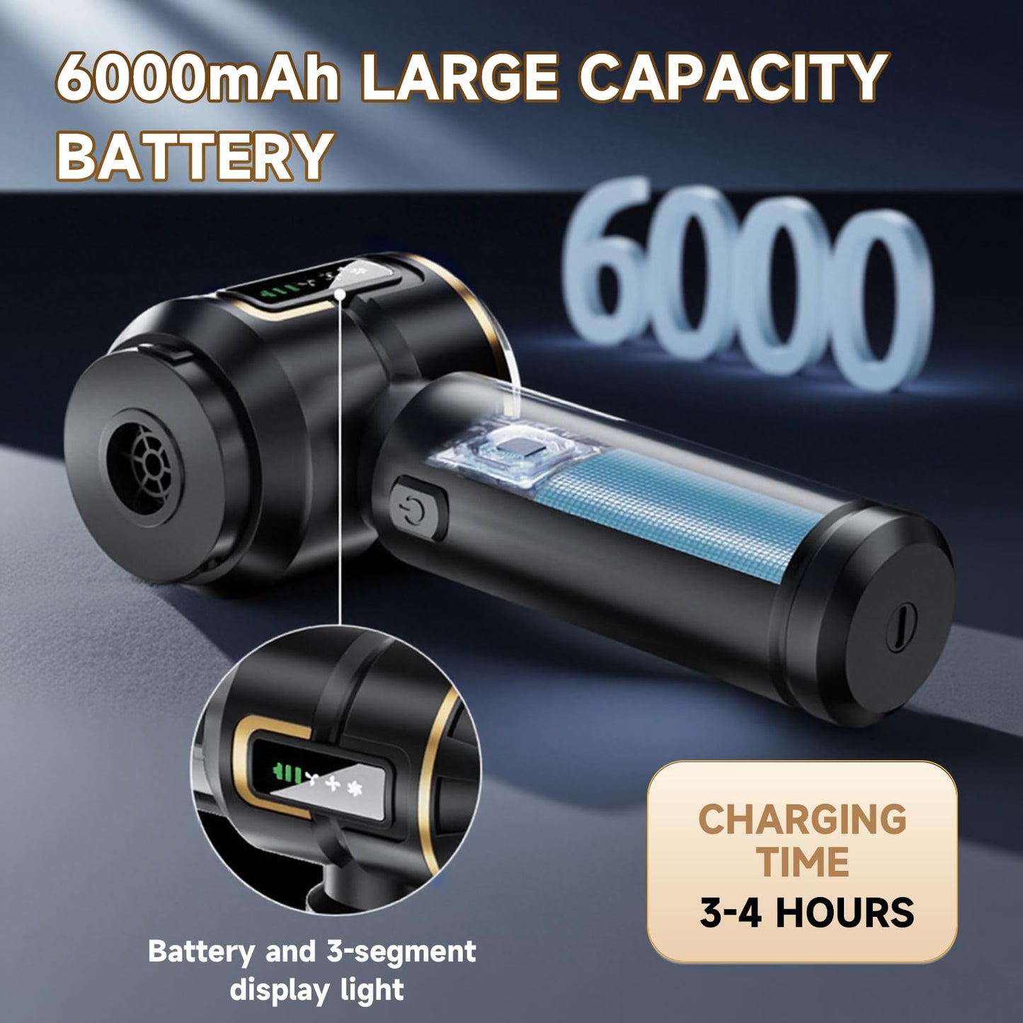 Car Vacuum Cleaner Cordless with Battery Display, 23000PA Mini Handheld Vacuum Cleaner, 4-in-1 Compressed Air Duster & Air Blower & Pump Hand Held Vacuum with Brushless Motor for Car, Home, Office