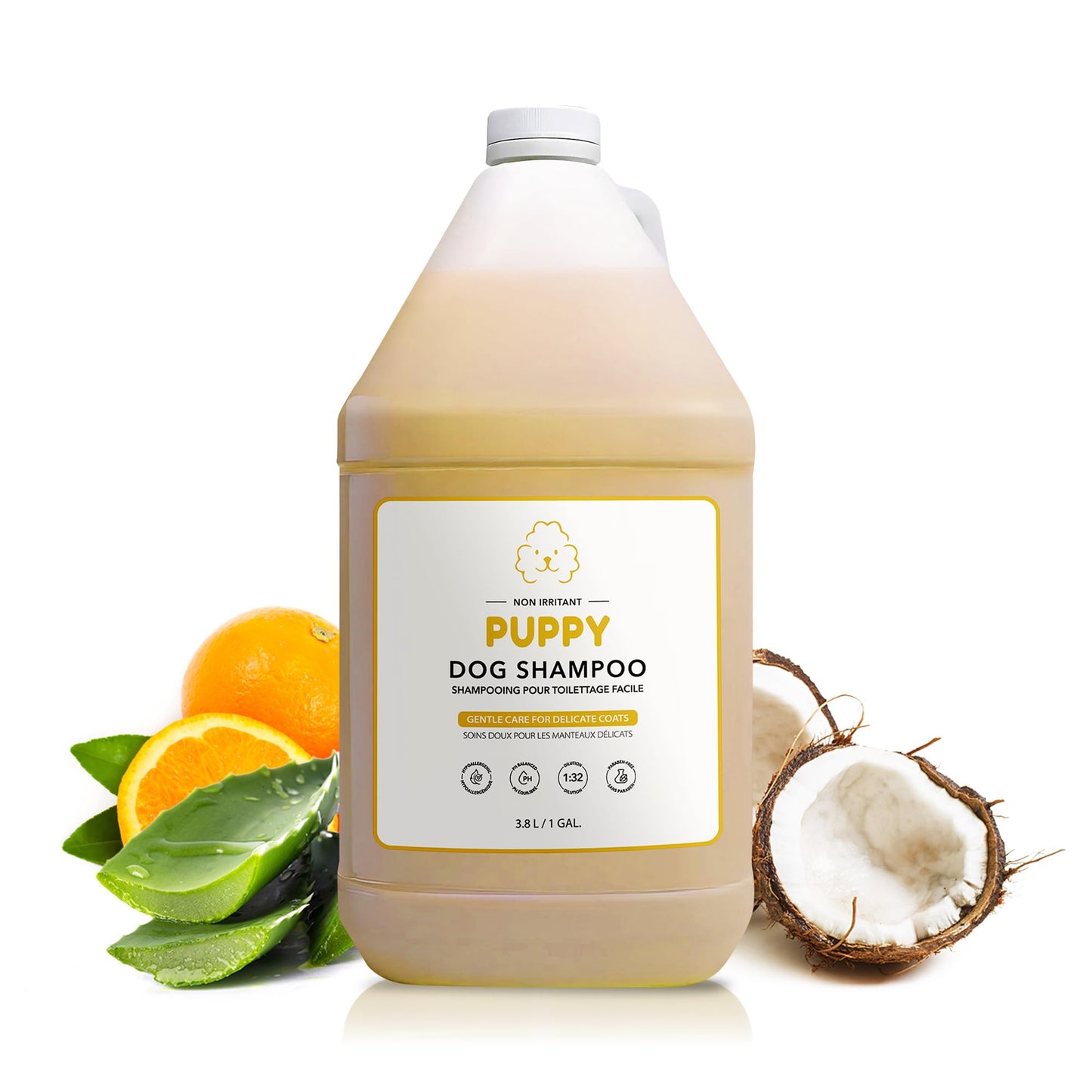 Puppy Shampoo - All Natural and Hypoallergenic with Aloe and Coconut Soothing for Normal Dry Itchy or Allergy Sensitive Skin - Moisturizing & Nourishing Pet Grooming Organic Dog Shampoo, 1 Gallon