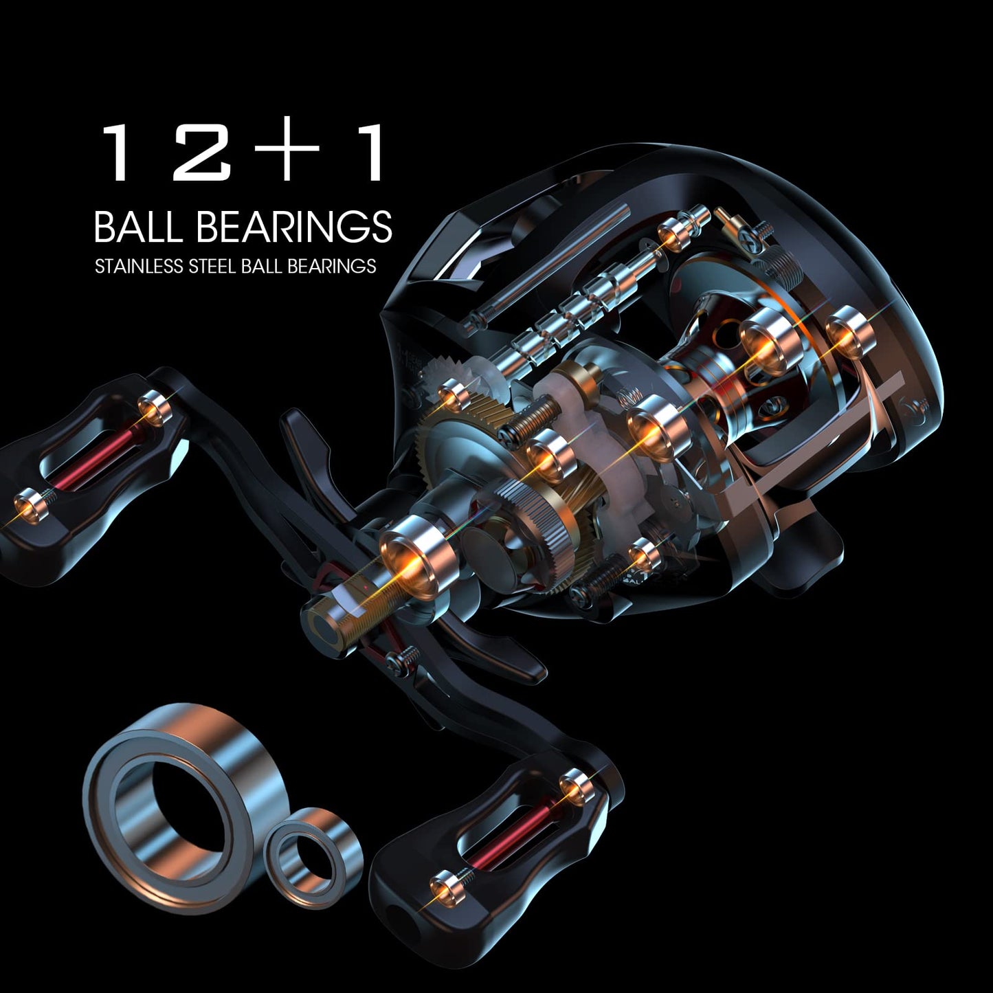 Lixada Baitcaster Fishing Reel Compact Baitcaster Reel Smooth Fishing Reel with 27.6LB Carbon Fiber Drag 12+1Ball Bearings 6.3:1 Gear Ratio High Speed for Saltwater Freshwater Fishing