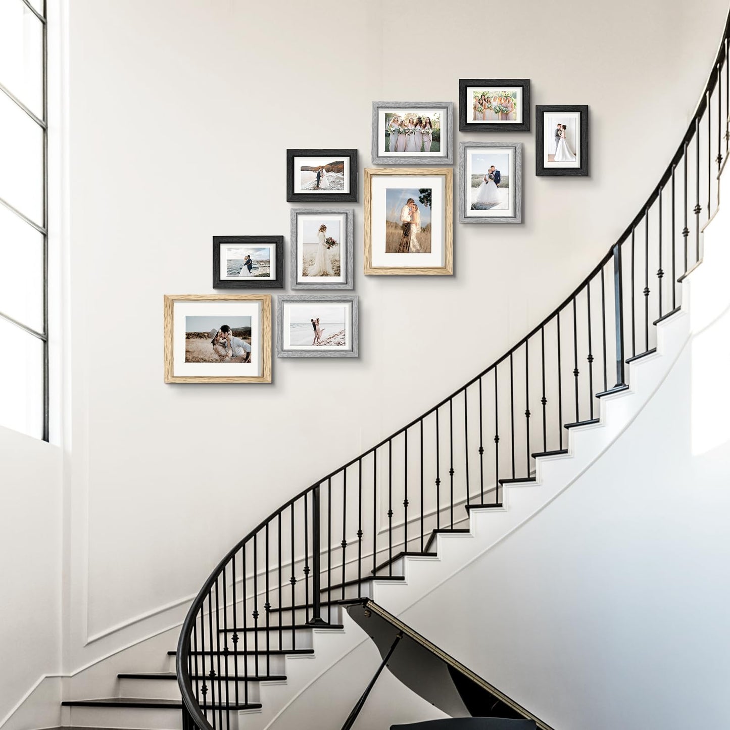 Picture Frames, Made of Real Glass and Wooden Frame, Gallery Photo Frames Set of 10 for Collage Wall Decor, Multi Sizes Including 8x10, 5x7, 4x6 for Mounting or Tabletop Display, Wood