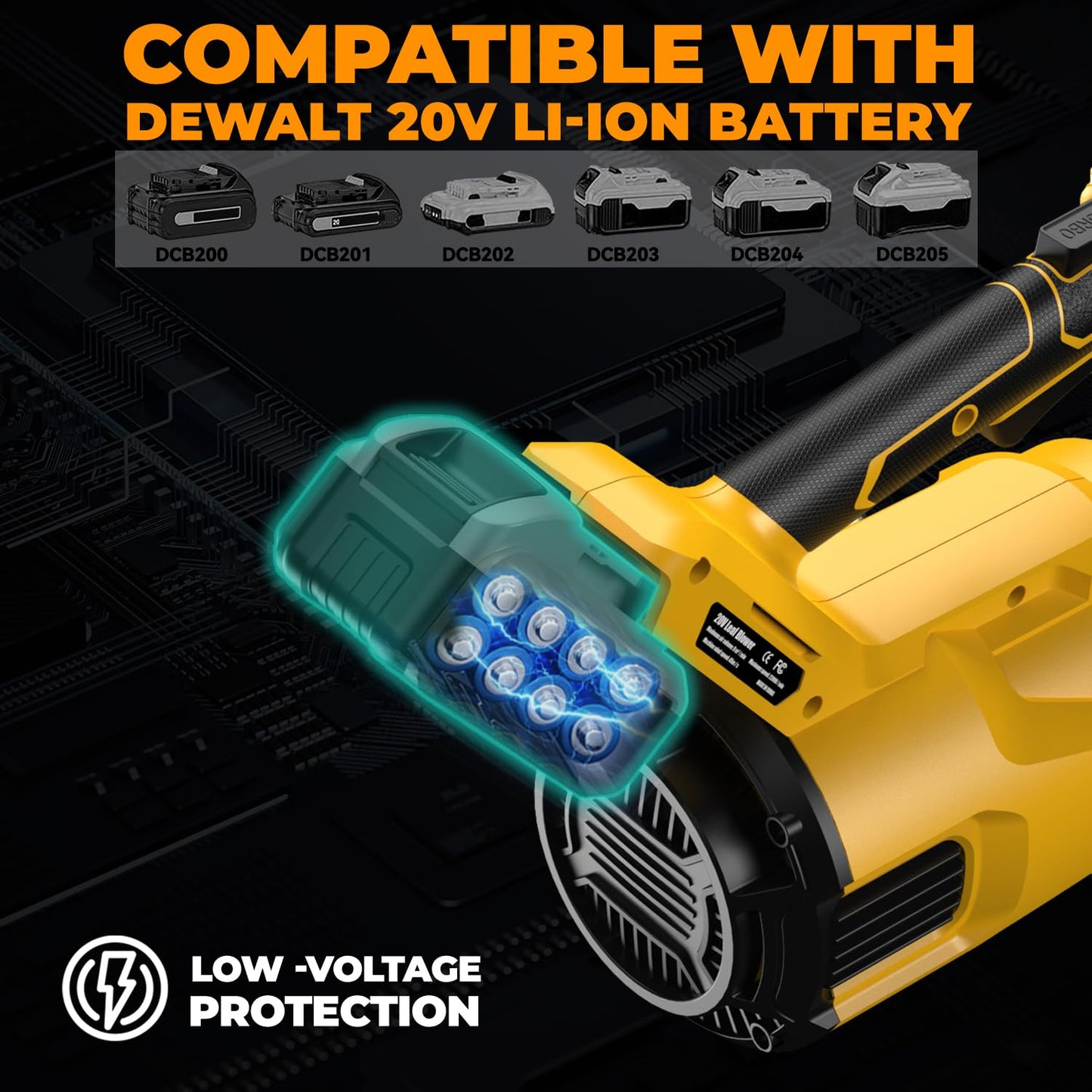 Cordless Leaf Blower for Dewalt 20V Max Battery, 480 CFM Electric Blower with Brushless Motor, Adjustable 3 Speeds up to 22000RPM, Handheld Leaf Blower for Lawn Care,Yard and Snow Blowing(No Battery)