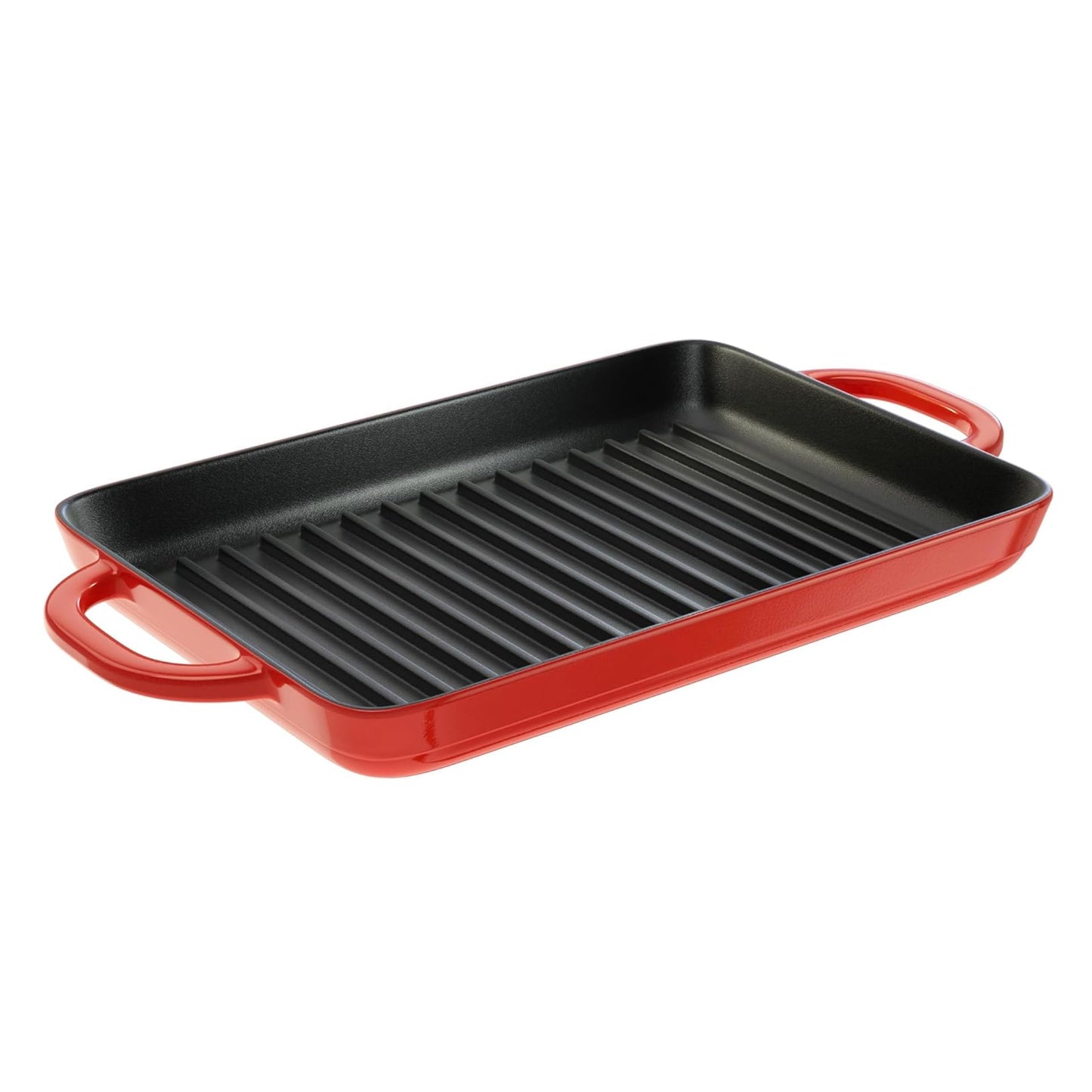 Lodge 12.5 x 8 Inch Enamel Cast Iron Grill Pan - Dual Assist Handles - Use in The Oven, on The Stove, on The Grill, or Over a Campfire - Red