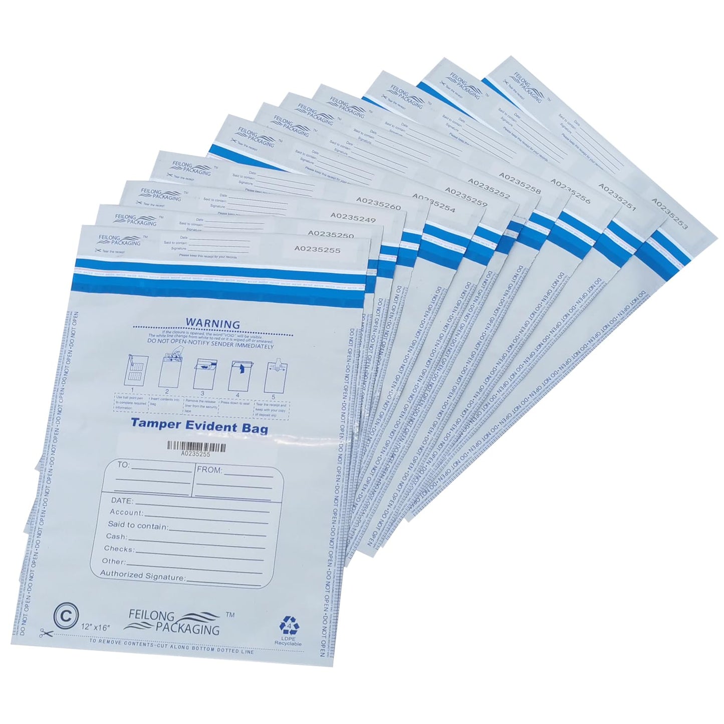 100Pcs 12"x16" Bank Deposit Bags - Tamper Evident Security Bags - Cash Bags with High Level Security Seal - White Security Bags - Opaque 2.8 Mil Plastic (12" x 16")