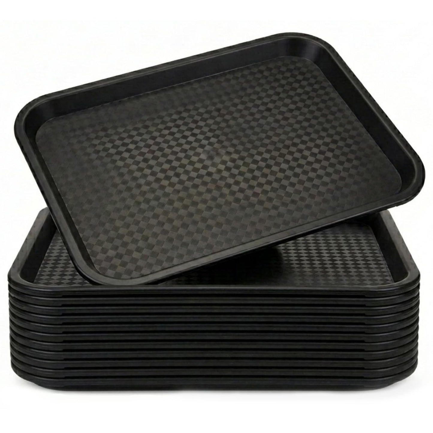 Yarlung 12 Pack Fast Food Tray, 13.7 x 10.5 Inch Plastic Restaurant Serving Tray Cafeteria Tray for Coffee Table, Party, Black