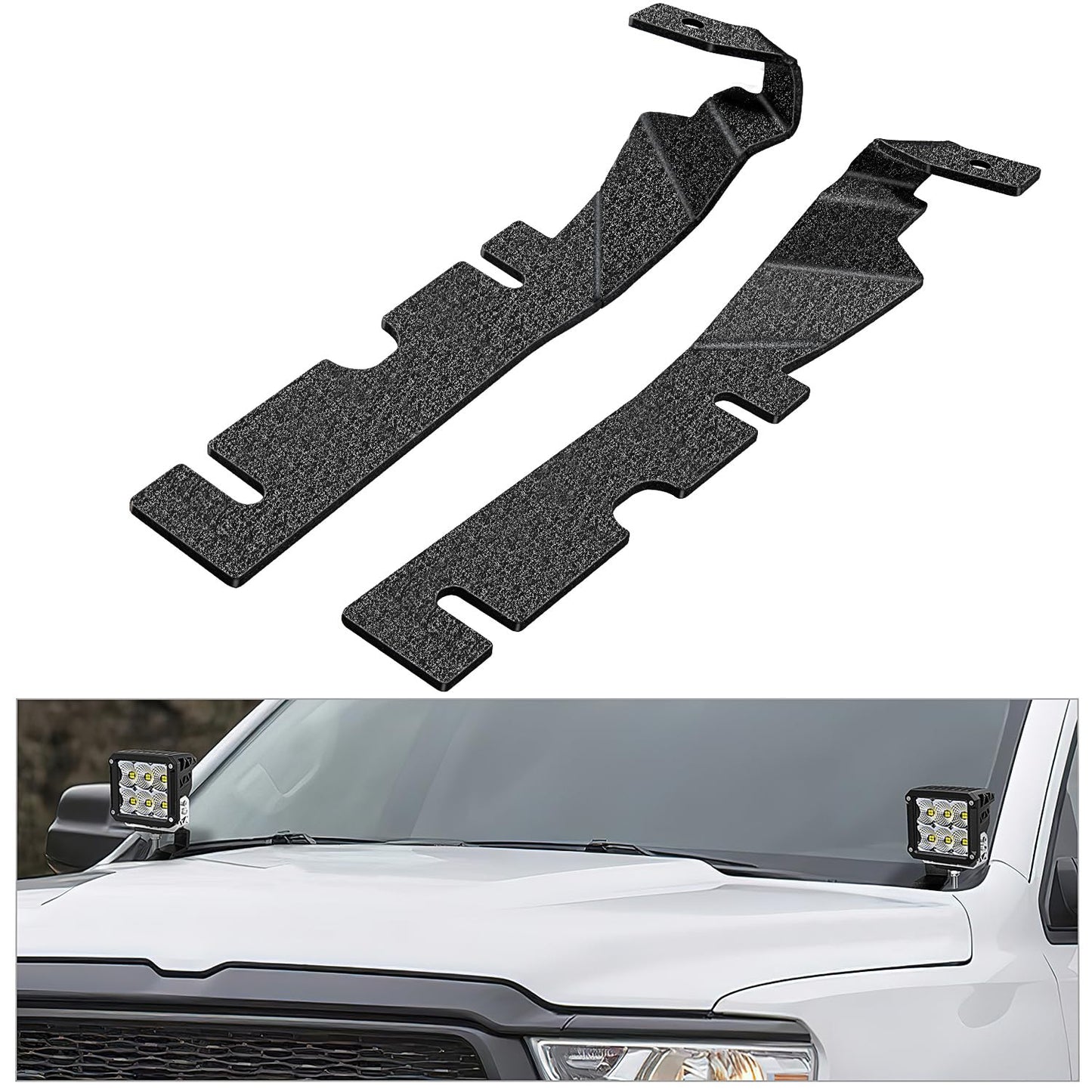 Nilight Ditch Light Brackets Hood Hinges Mount Bracket for Auxiliary Offroad LED Pod Lights Work Lighting on 2009-2018 Dodge RAM 1500 2500 3500