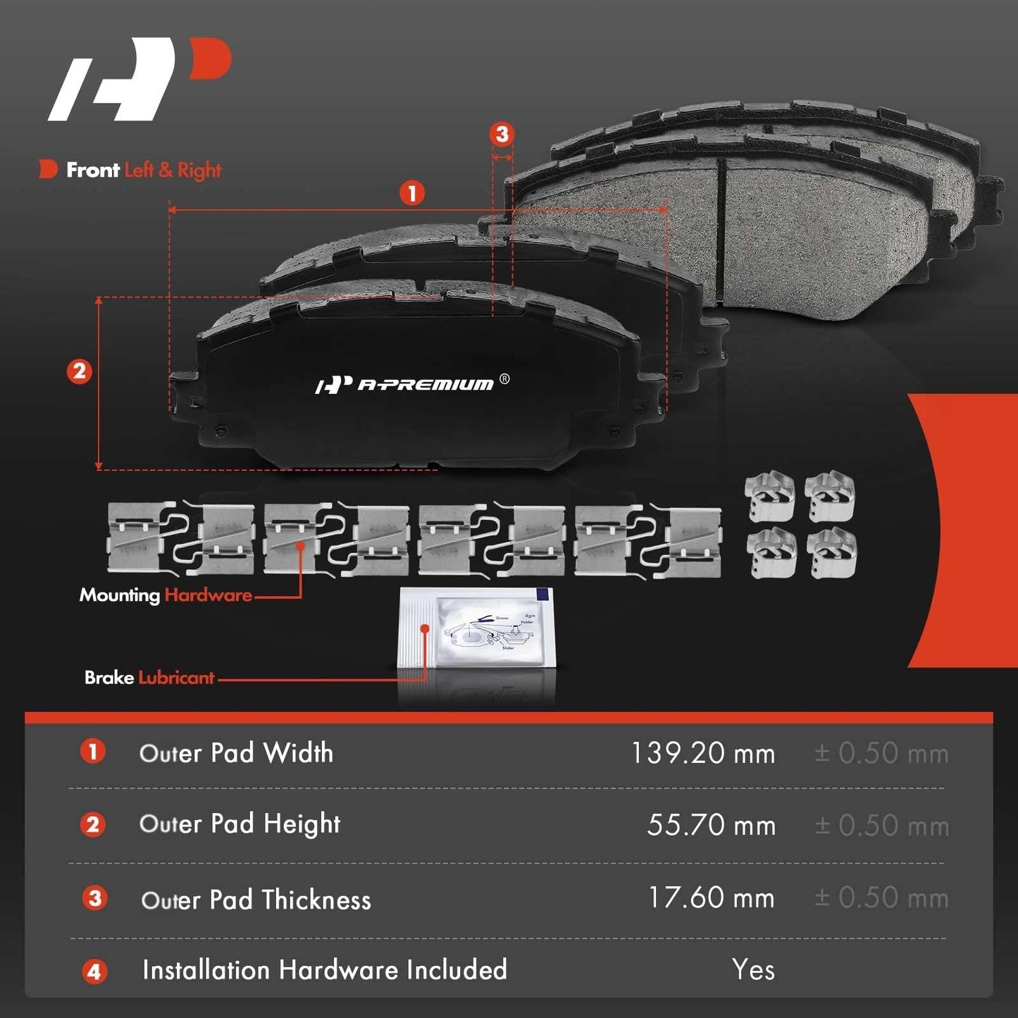 A-Premium Front Ceramic Disc Brake Pads Set Compatible with Select Toyota, Lexus, Scion and Pontiac Models - Corolla, Matrix, Prius V, RAV4, HS250h, xD, xB, Vibe, with Hardware, 4 Pcs