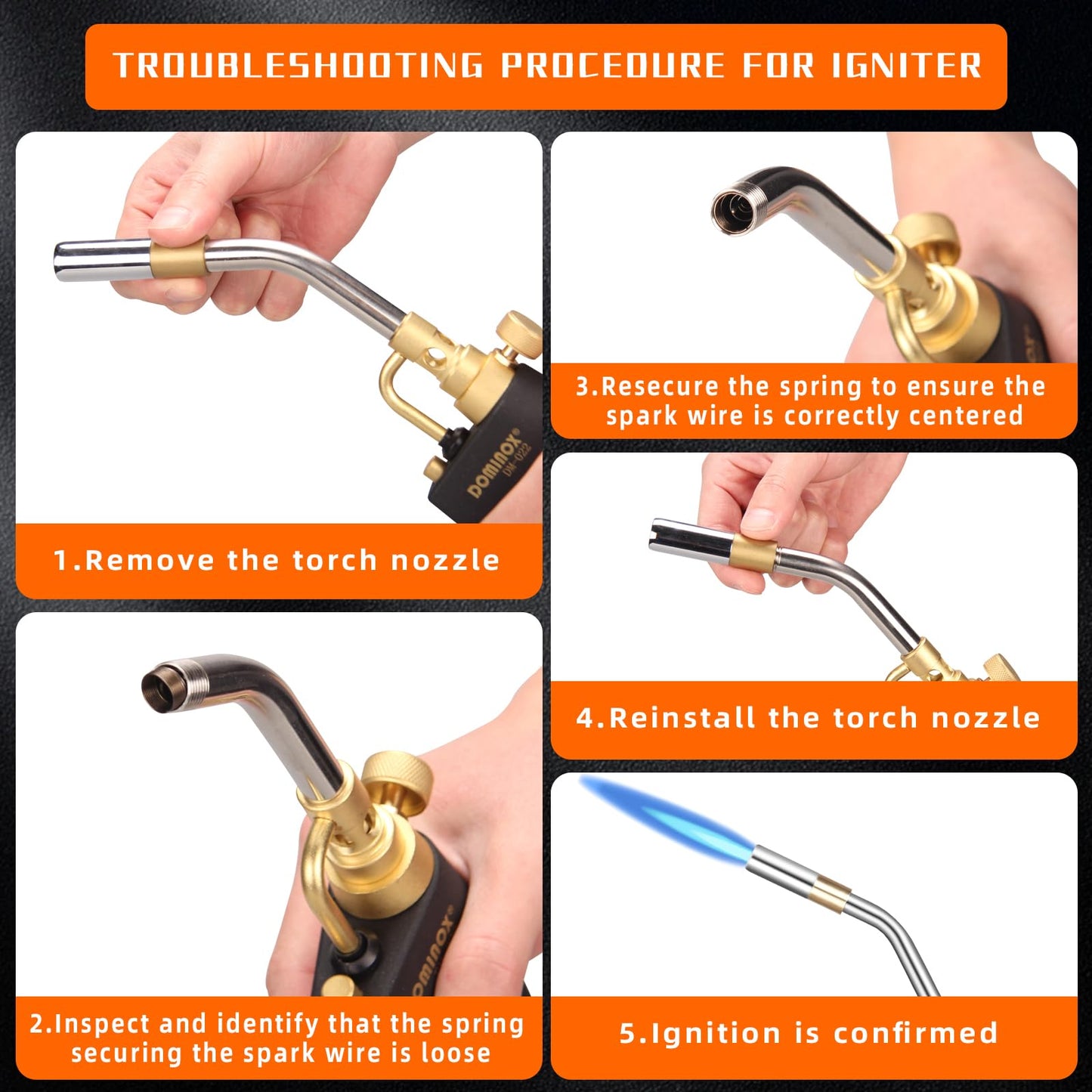 DOMINOX Propane Torch Head, High Intensity Torch Head Trigger Start Gas Torch, Soldering Torch for Propane, MAP and MAPP Tank, Soldering, Ignition, Barbecue, Lighting