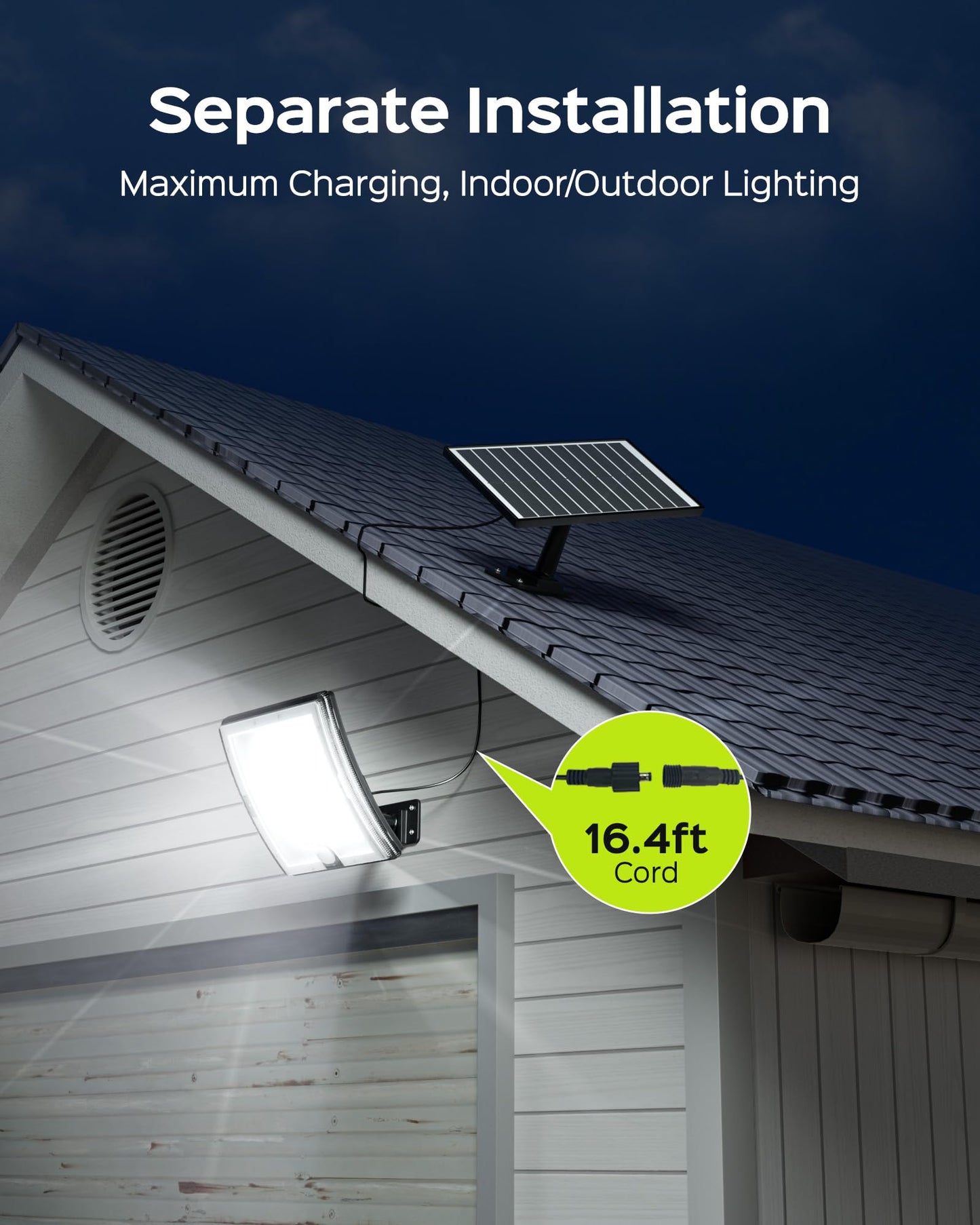 JACKYLED Solar Lights Outdoor Waterproof 80% Brighter Light, Motion Sensor Security Light with 16.4ft Cord, Dusk to Dawn Solar Powered Flood Lights for Patio, Yard, Garage, 2 Pack