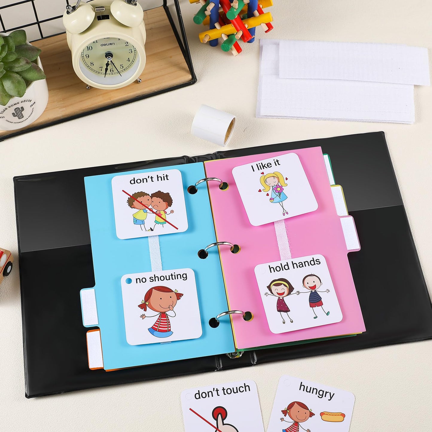 Ctosree 246 Pcs Communication Book Small Tools for Visual Schedule Picture Cards Include 3 Ring Binder Dividers 100 Adhesive Labels 5 Card Dividers for Kids ADHD(Multi Color)